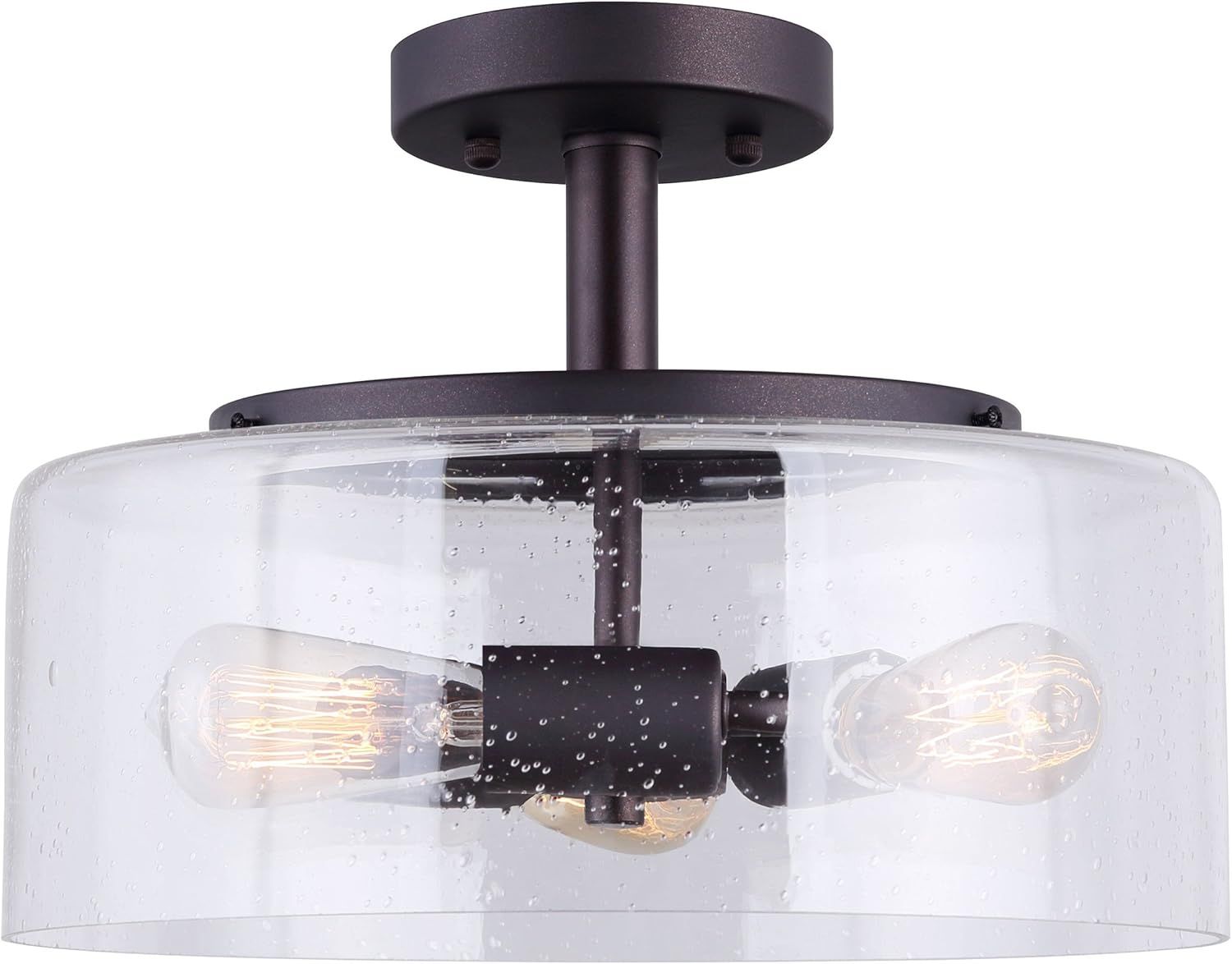 Nash 3-Light Oil Rubbed Bronze Semi-Flush Mount with Seeded Glass