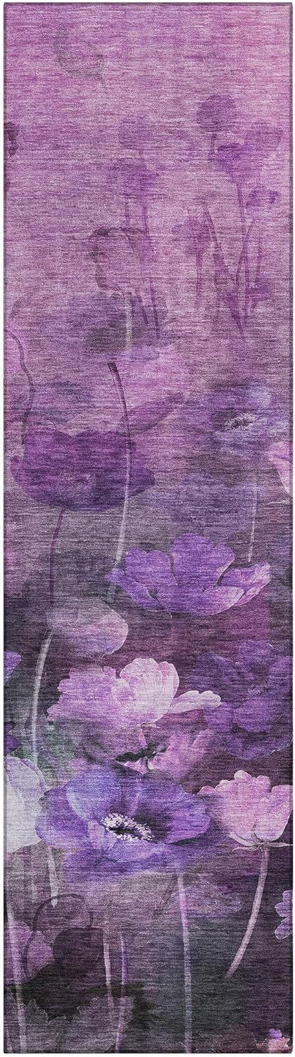 Addison Purple Floral Machine-Washable Runner Rug with Non-Slip Backing