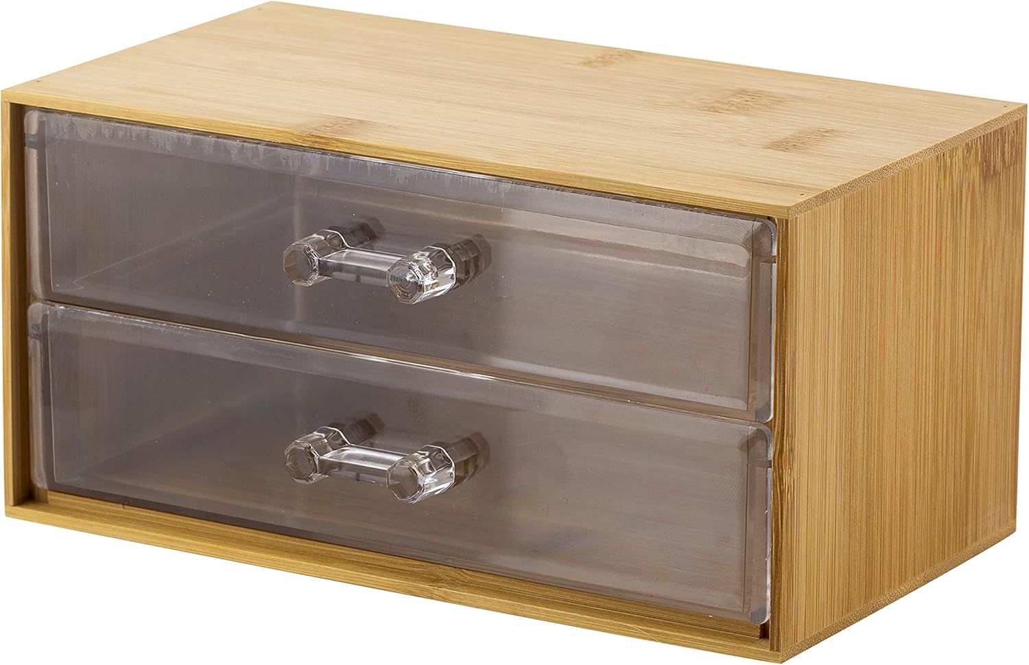 Compact Bamboo and Clear 2-Drawer Cosmetic Organizer