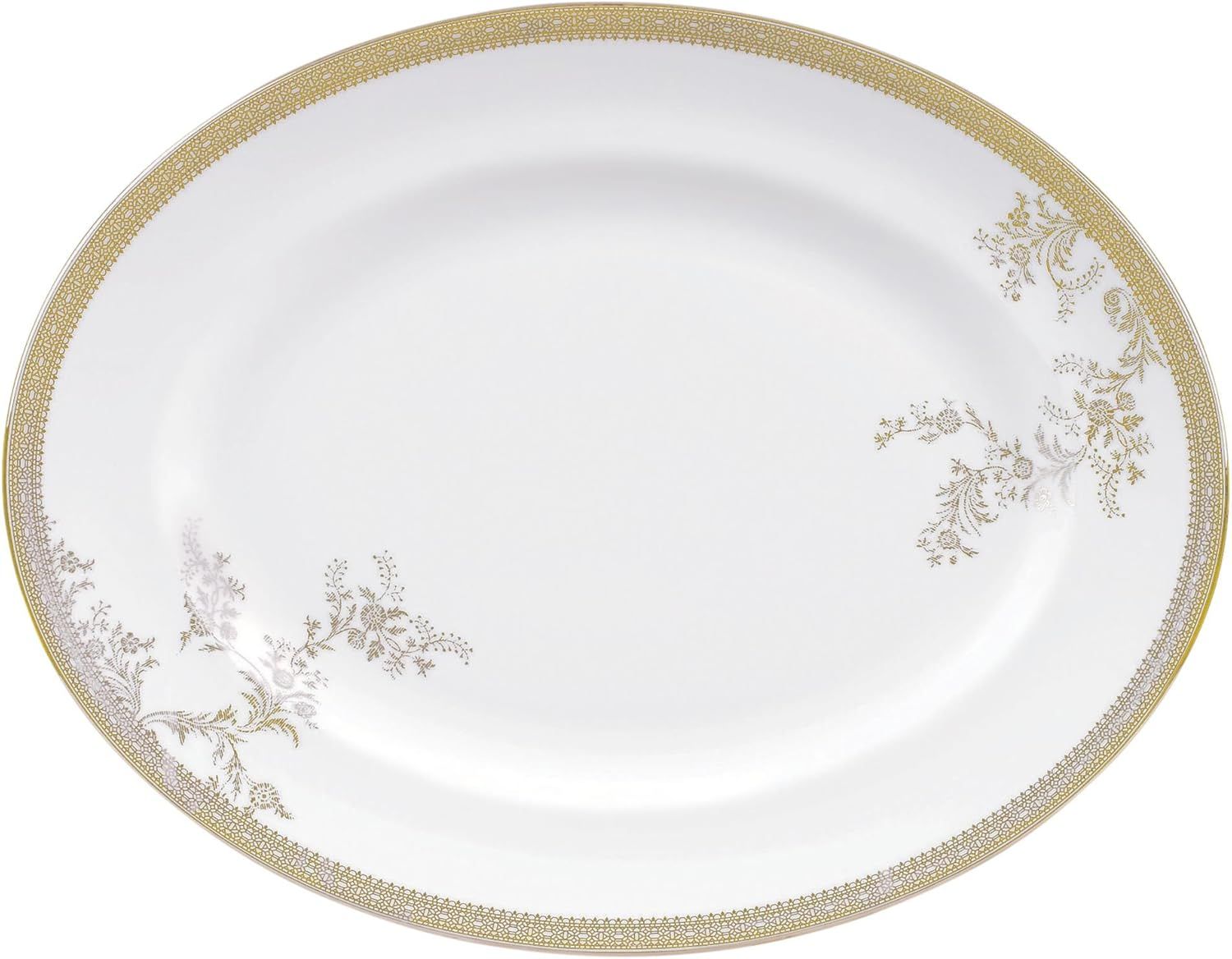 Elegant Gold and White Ceramic Oval Platter