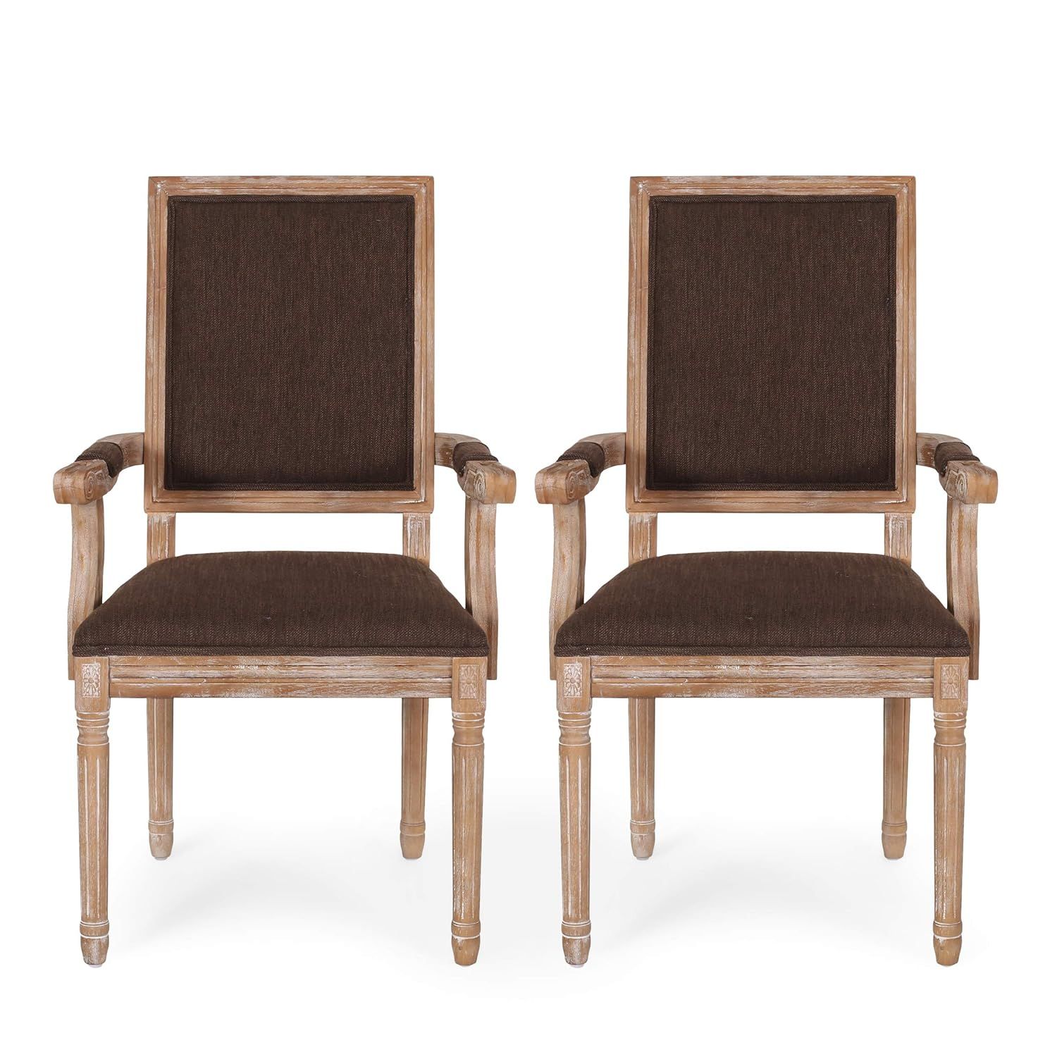 Antique French Country Weathered Wood Upholstered Arm Chair