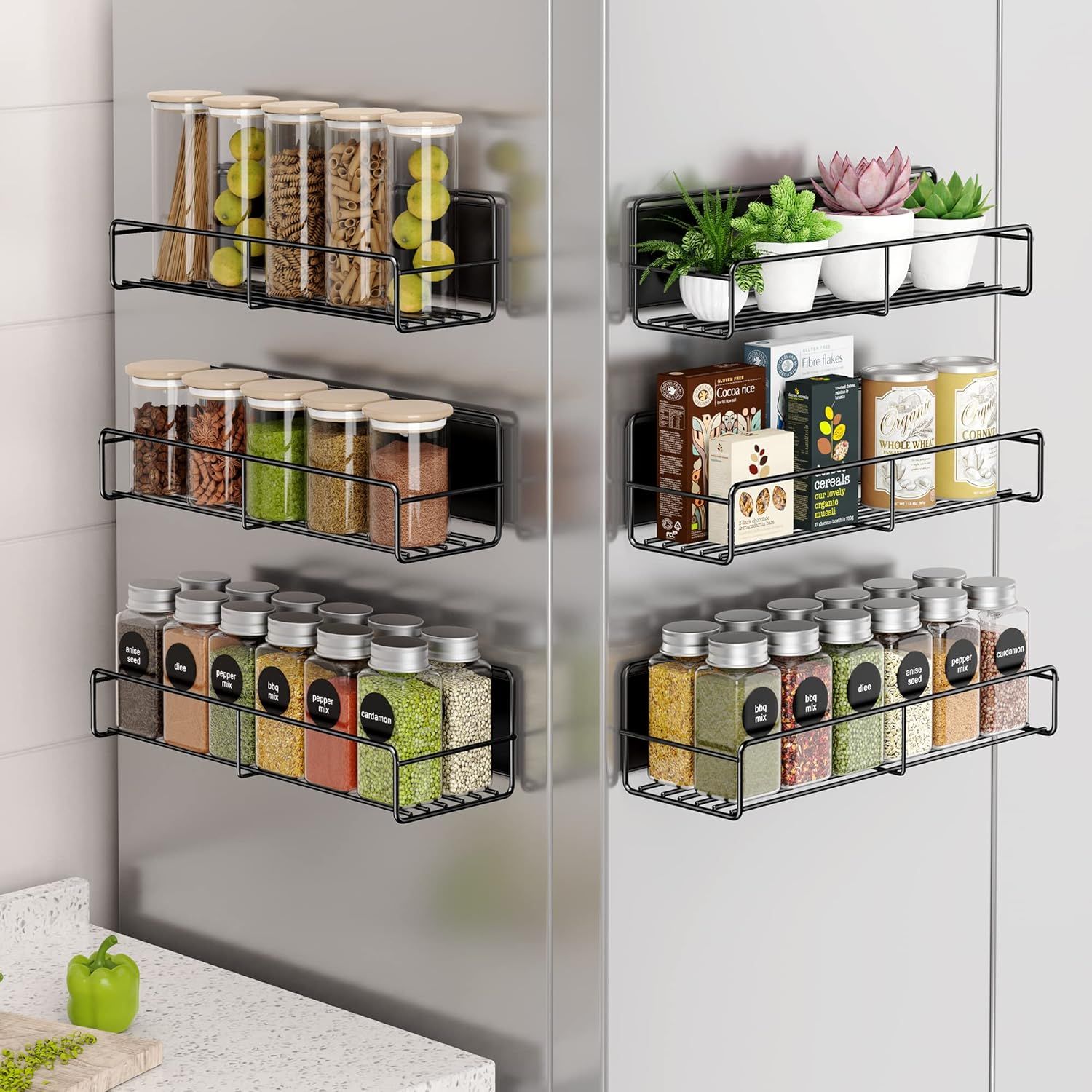 Black Magnetic Floating Spice Rack Set for Kitchen