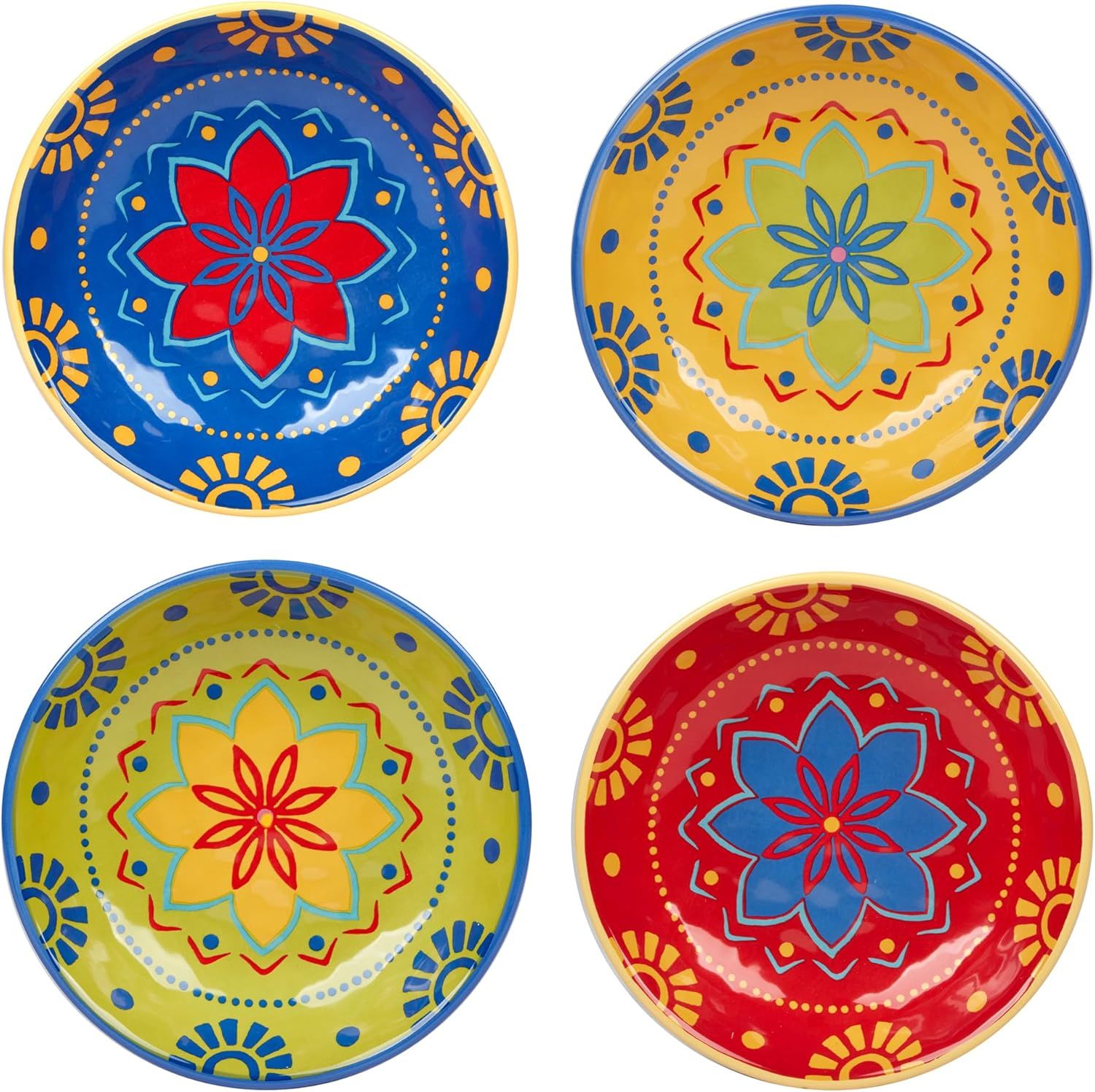 Southwestern Multicolor Ceramic Soup and Cereal Bowls, Set of 4