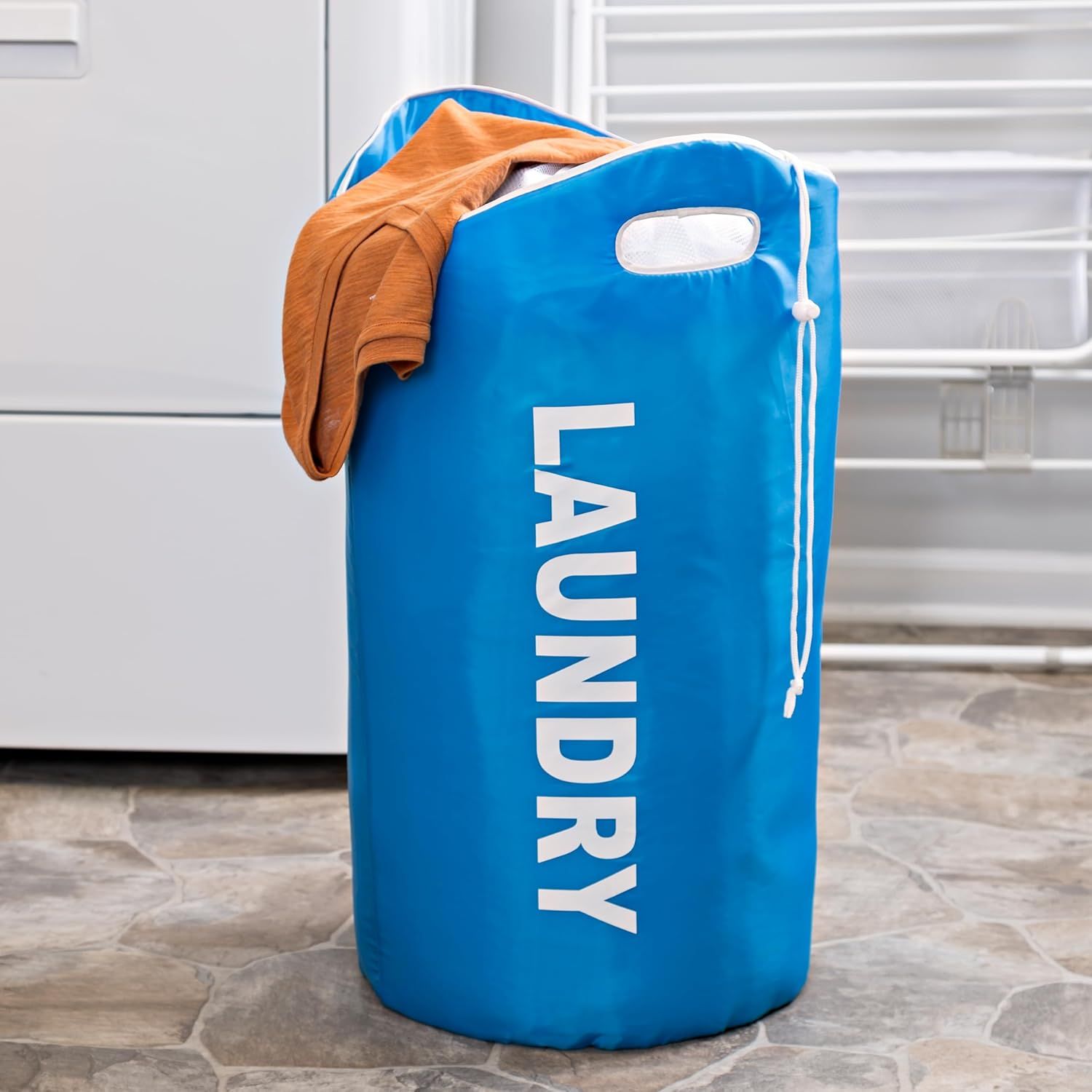 Blue Collapsible Upright Laundry Hamper with Handles