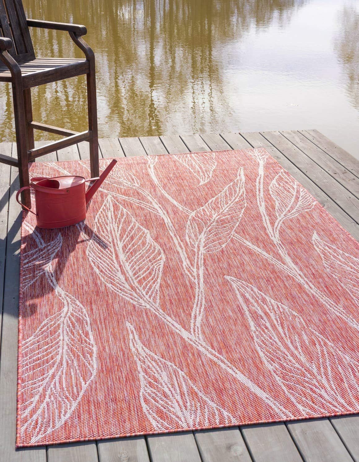 Rustic Red Abstract 9' x 12' Synthetic Outdoor Rug