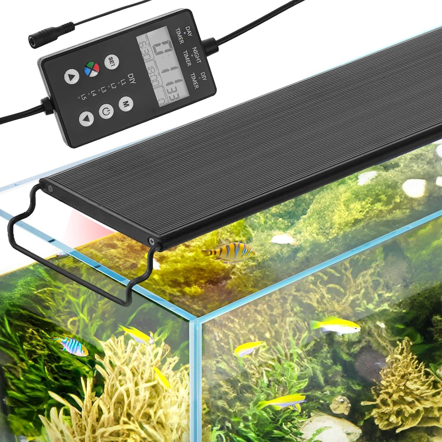 36W Black Aluminum Full Spectrum Aquarium Light with LCD Monitor