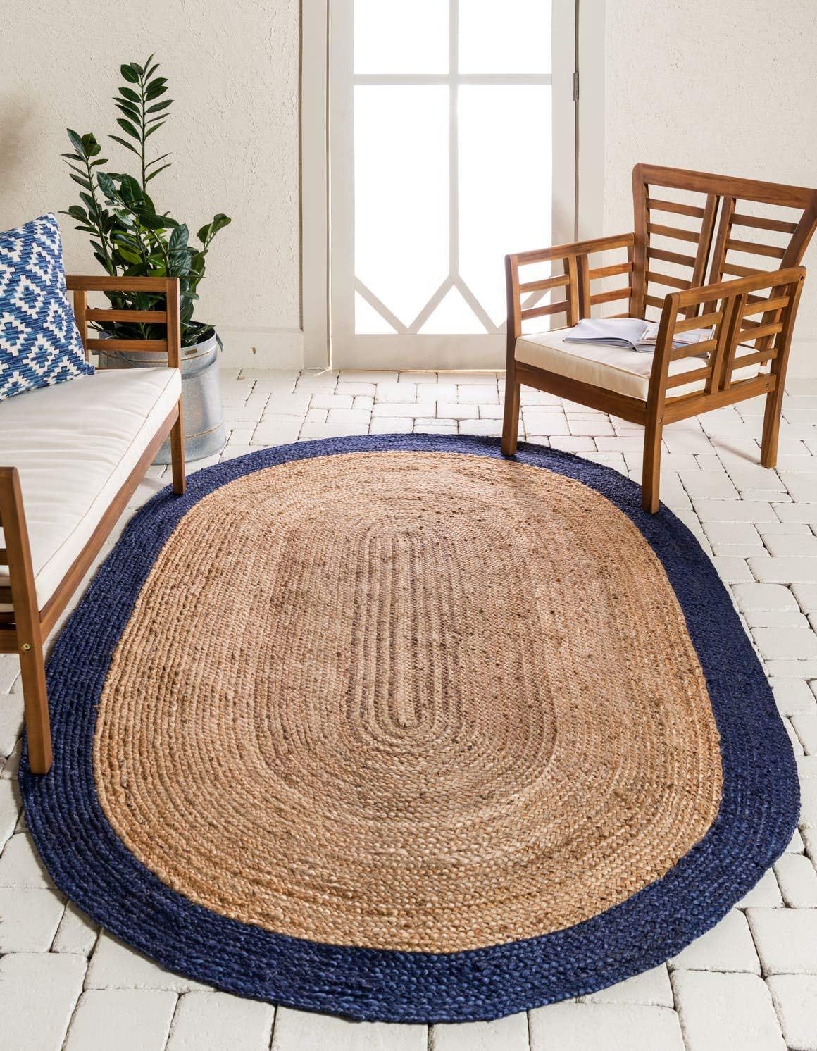 Handmade Braided Jute and Cotton Oval Rug in Natural Brown