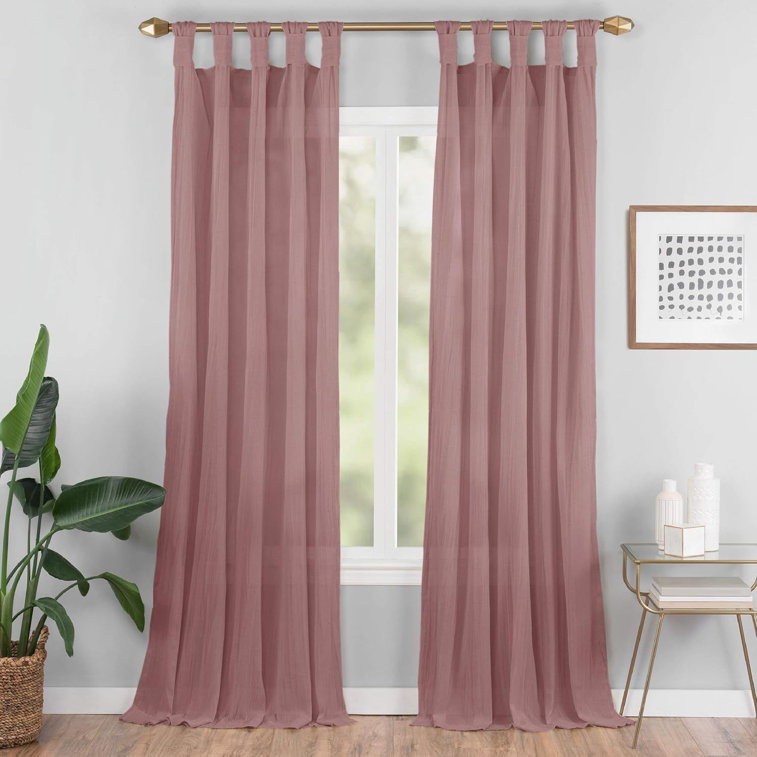 Extra Long Dusty Pink Sheer Tab Top Linen Drapes