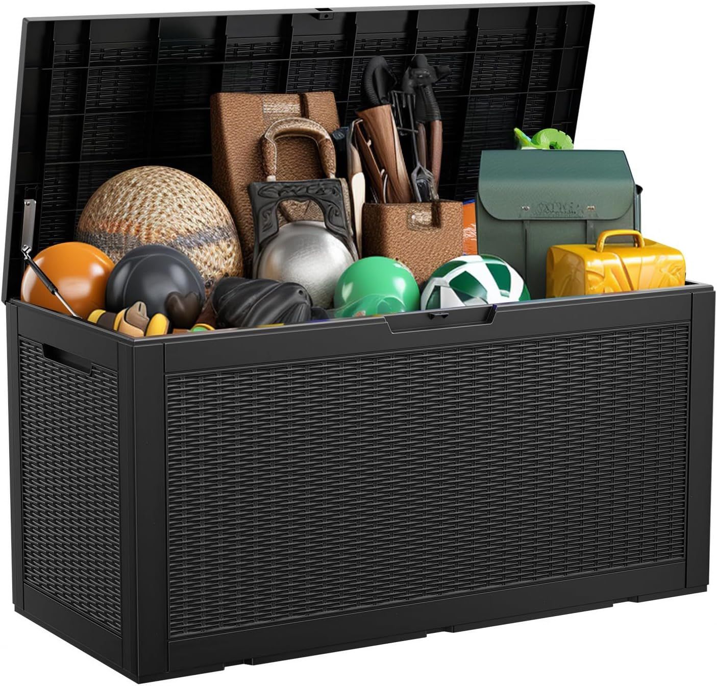 100 Gallon Black Rattan Lockable Outdoor Storage Deck Box