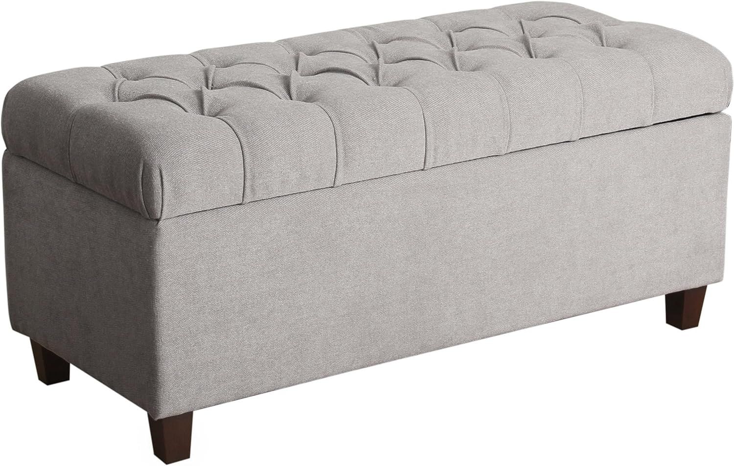 Ainsley Light Gray Tufted Storage Ottoman Bench with Hinged Lid