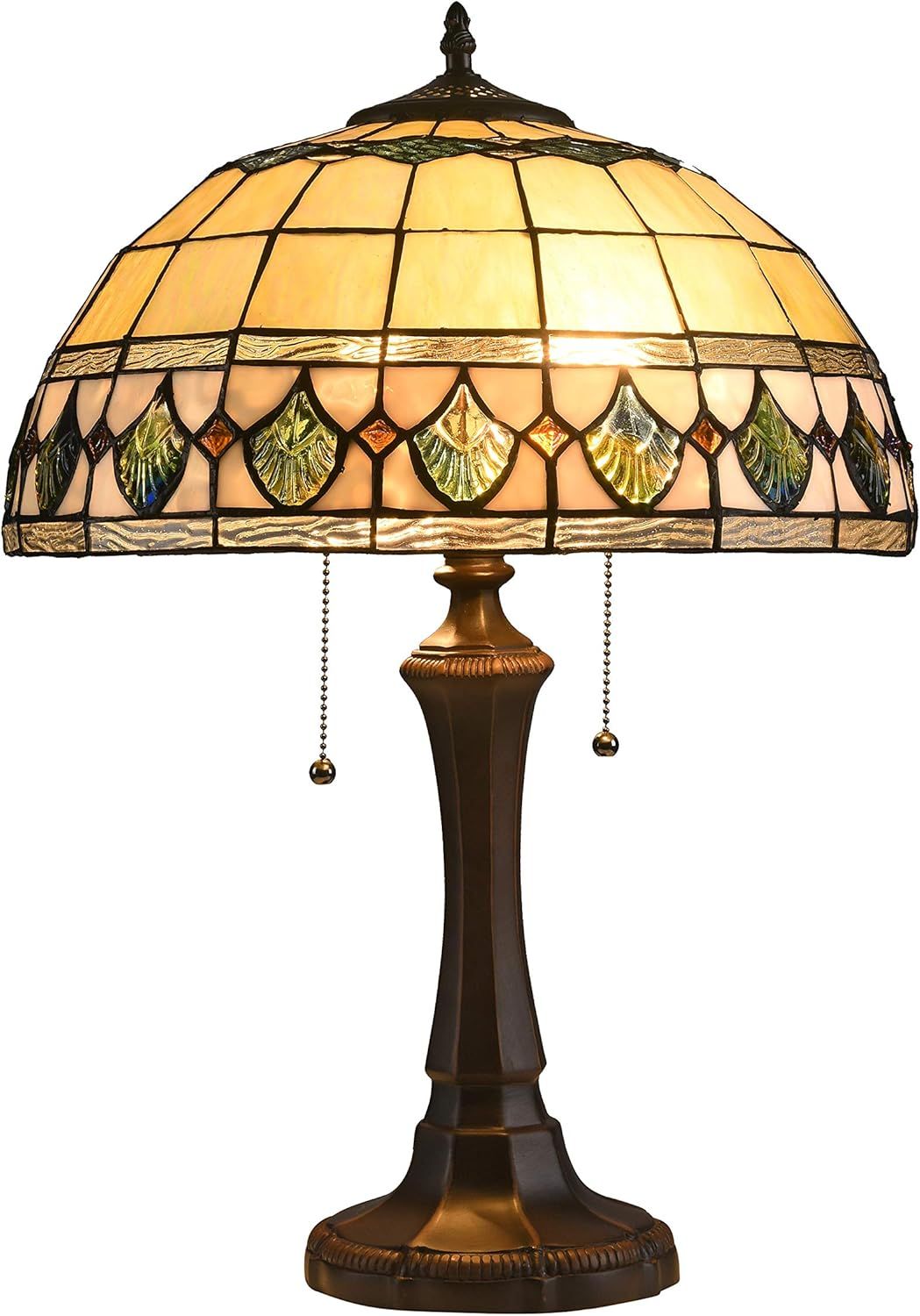 Dougal Tiffany-Inspired 16" Bronze Table Lamp with Stained Glass Shade