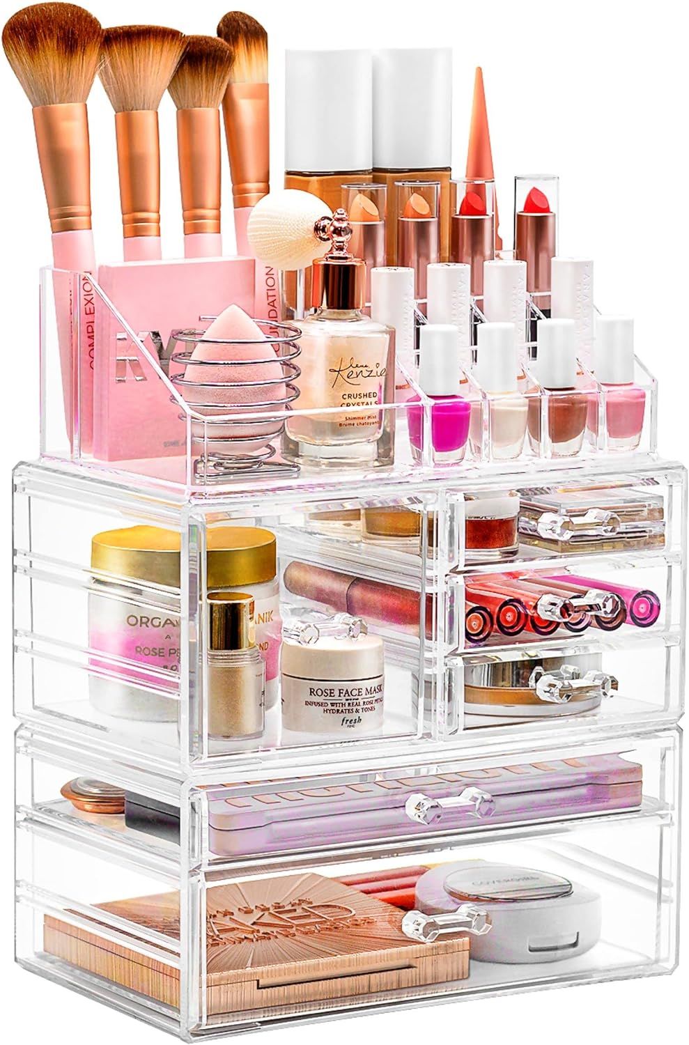 Clear Acrylic 3-Piece Makeup and Jewelry Organizer Set