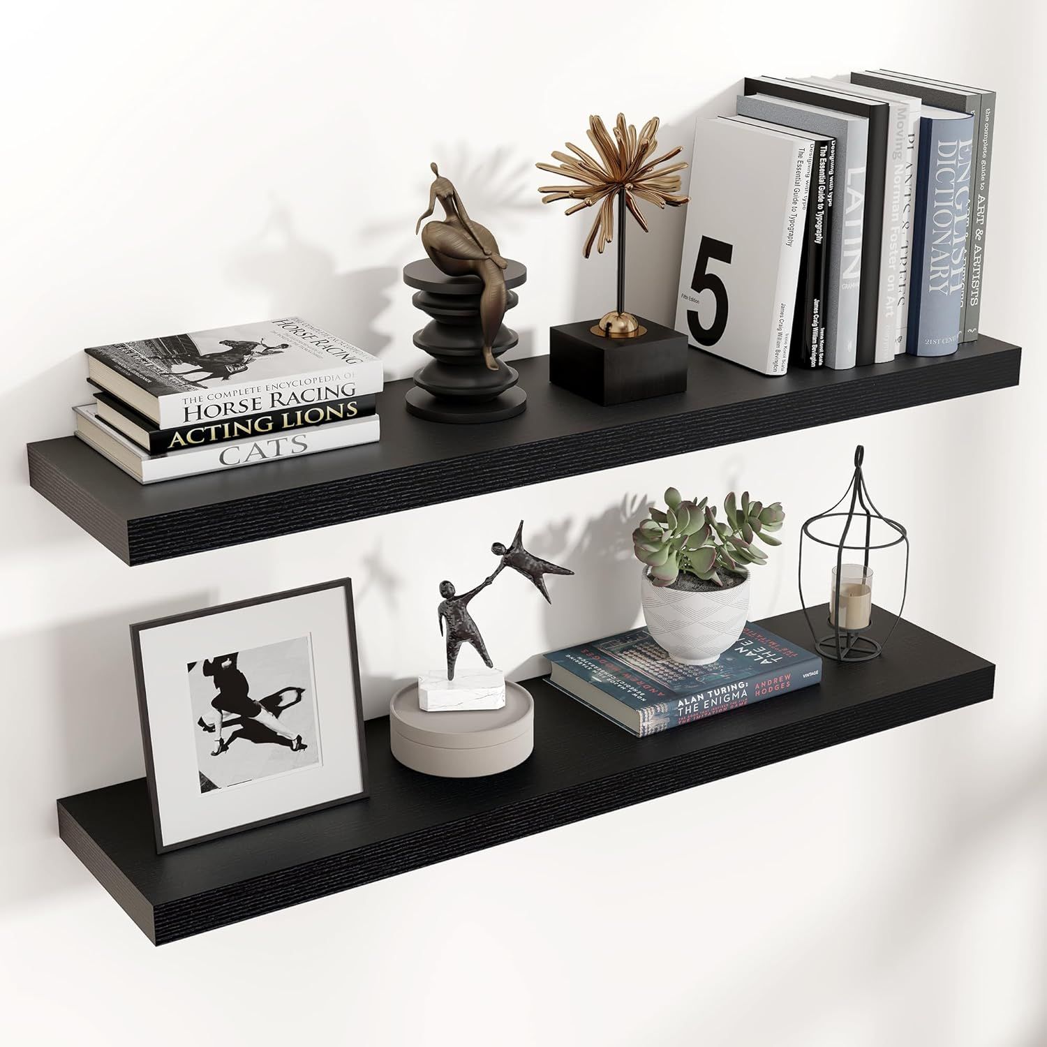 Black Wood Floating Wall Shelves with Invisible Brackets