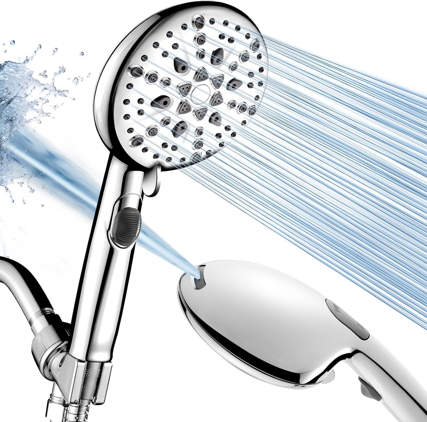 Chrome 9-Setting High Pressure Handheld Shower Head with Stainless Steel Hose