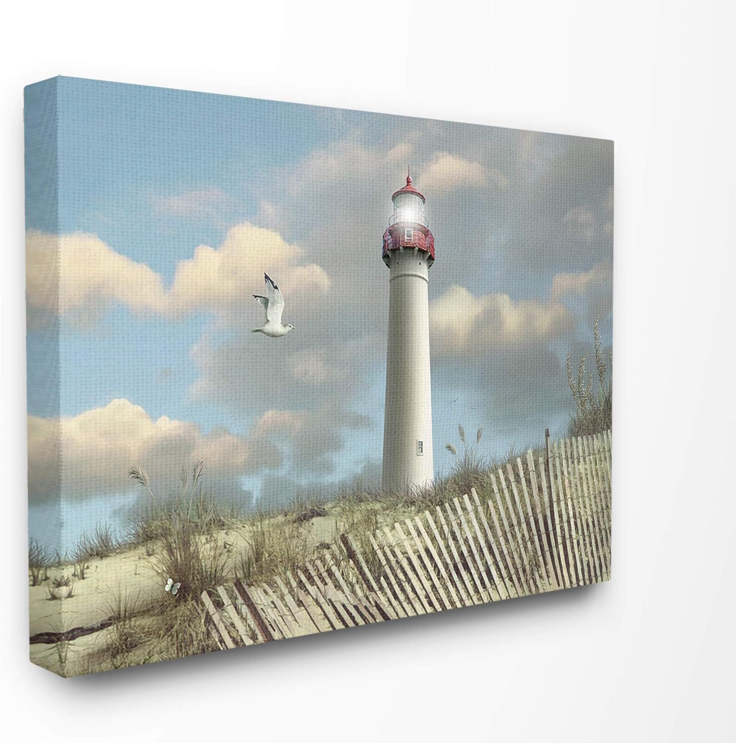 Cape May Lighthouse and Seagull Coastal Canvas Wall Art, 24 x 30