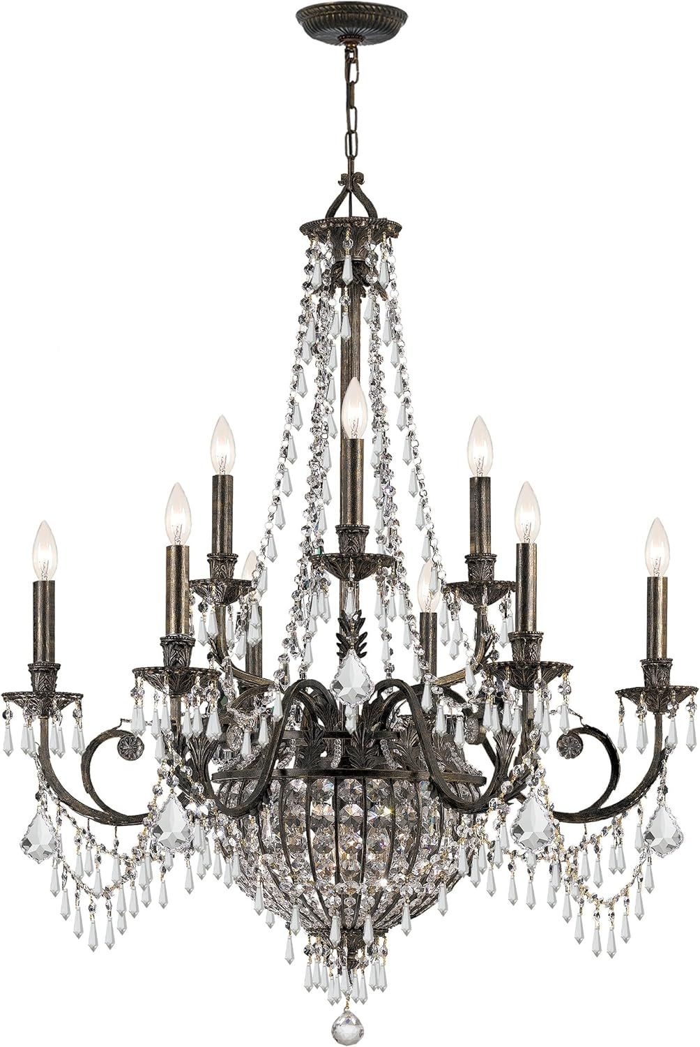 English Bronze 12-Light Crystal Candle Chandelier