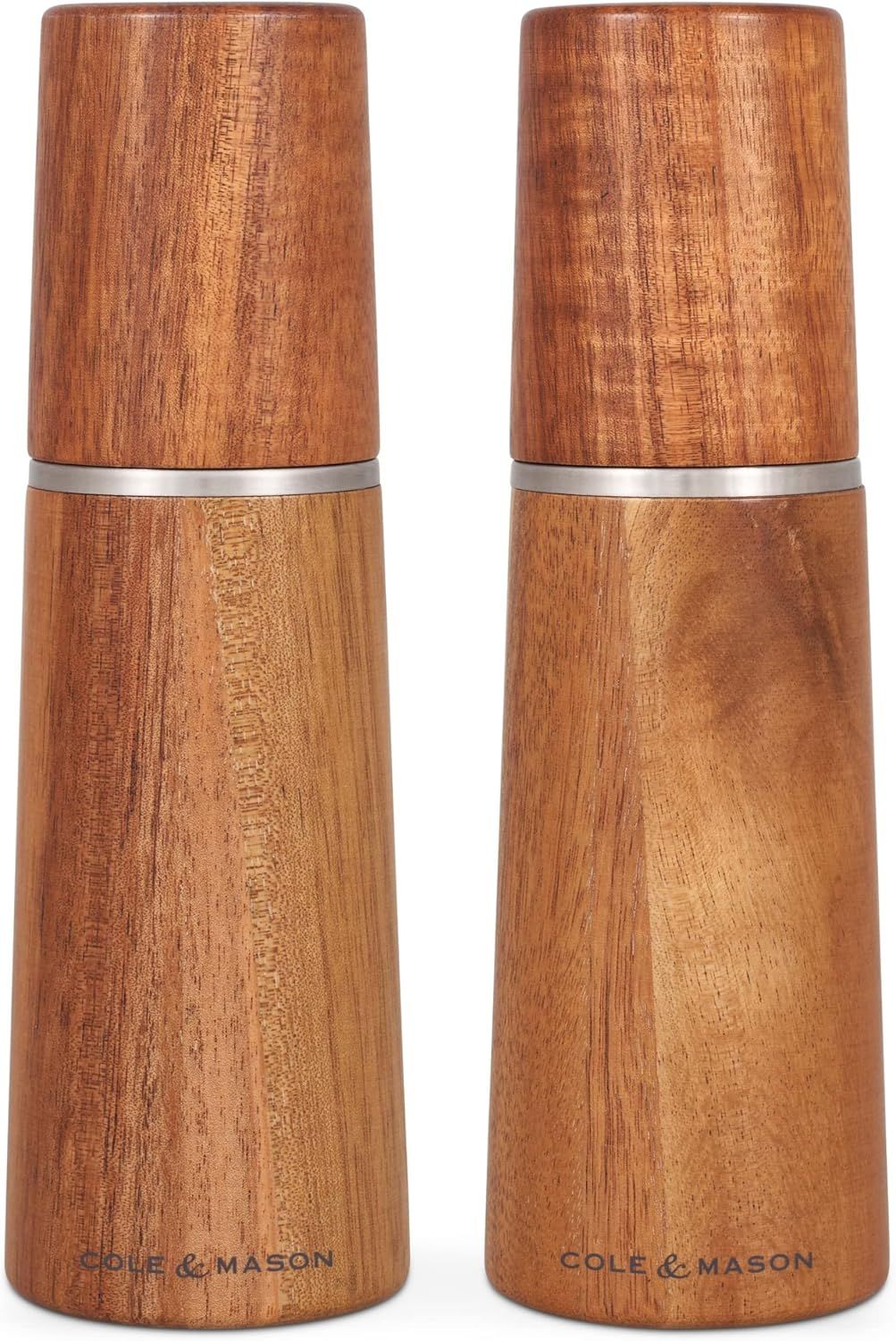 Acacia Wood Salt and Pepper Mill Set with Metal Accents