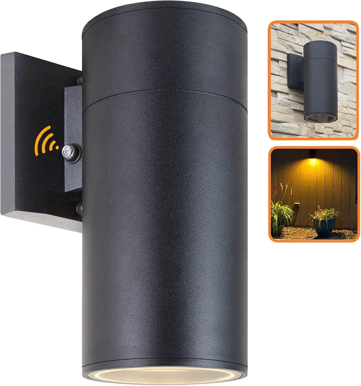 Black Aluminum Dusk to Dawn Outdoor Cylinder Wall Light