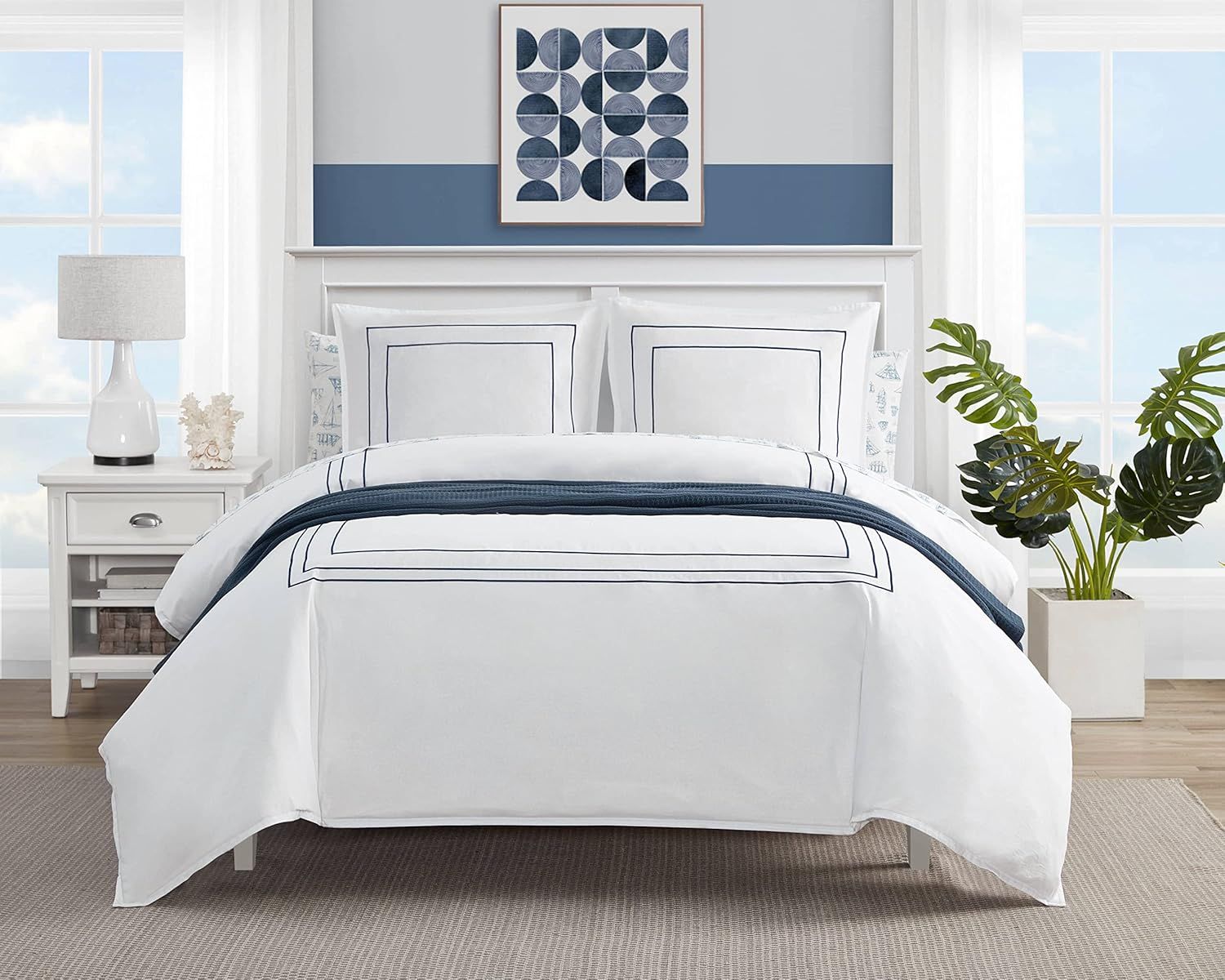 Alden Navy and White Cotton Blend Twin Duvet Cover Set