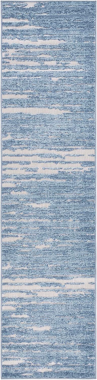 Washable Reversible Blue and Beige Geometric 9' x 12' Area Rug