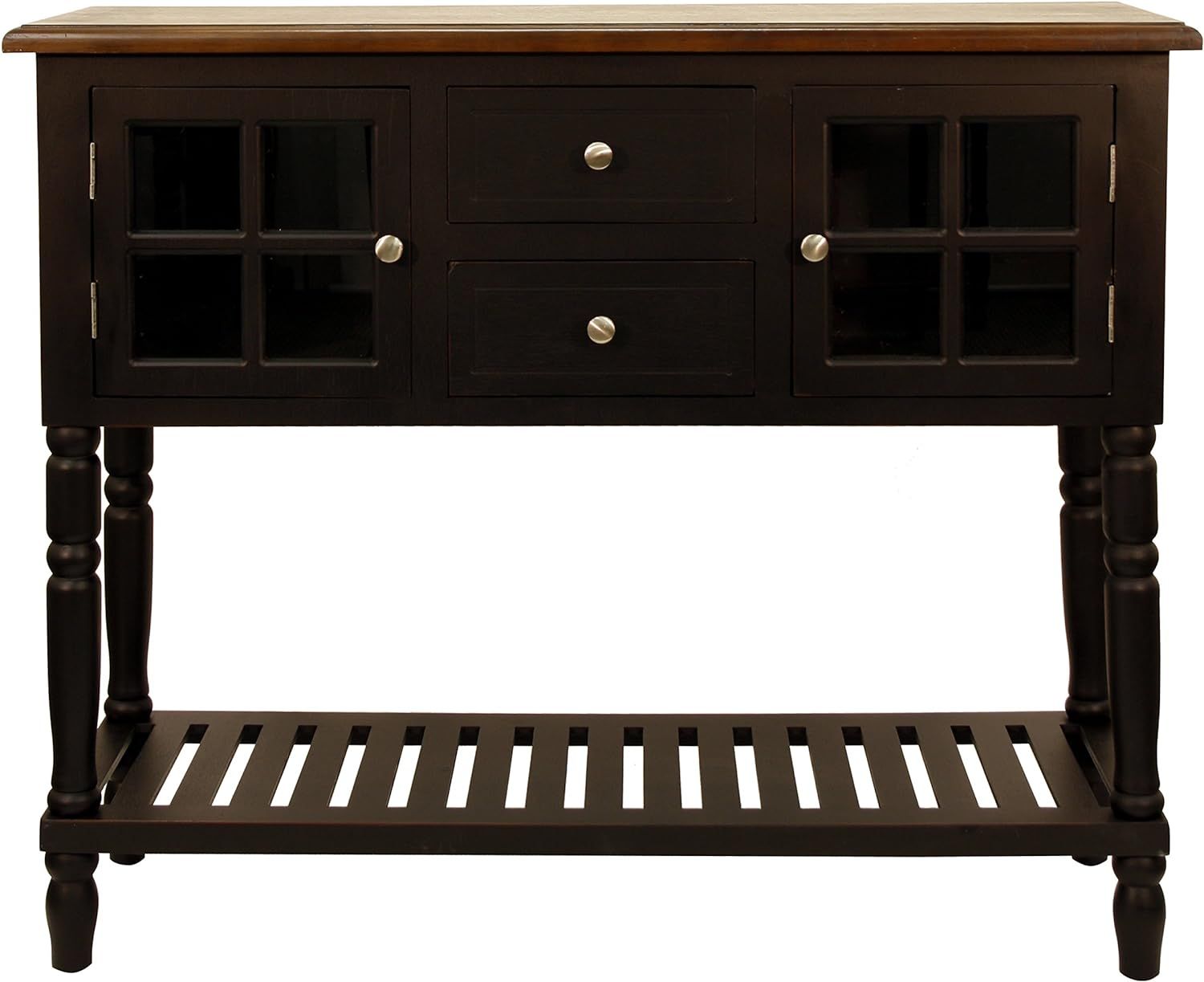 Eased Edge Black 42'' Wood Console Table with Glass Accents