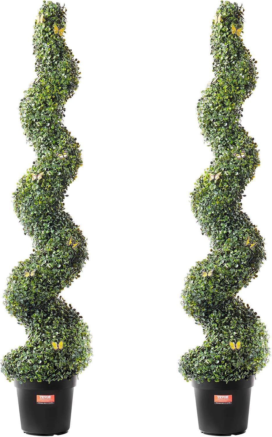 60" Green Spiral Boxwood Topiary Trees in Black Pots