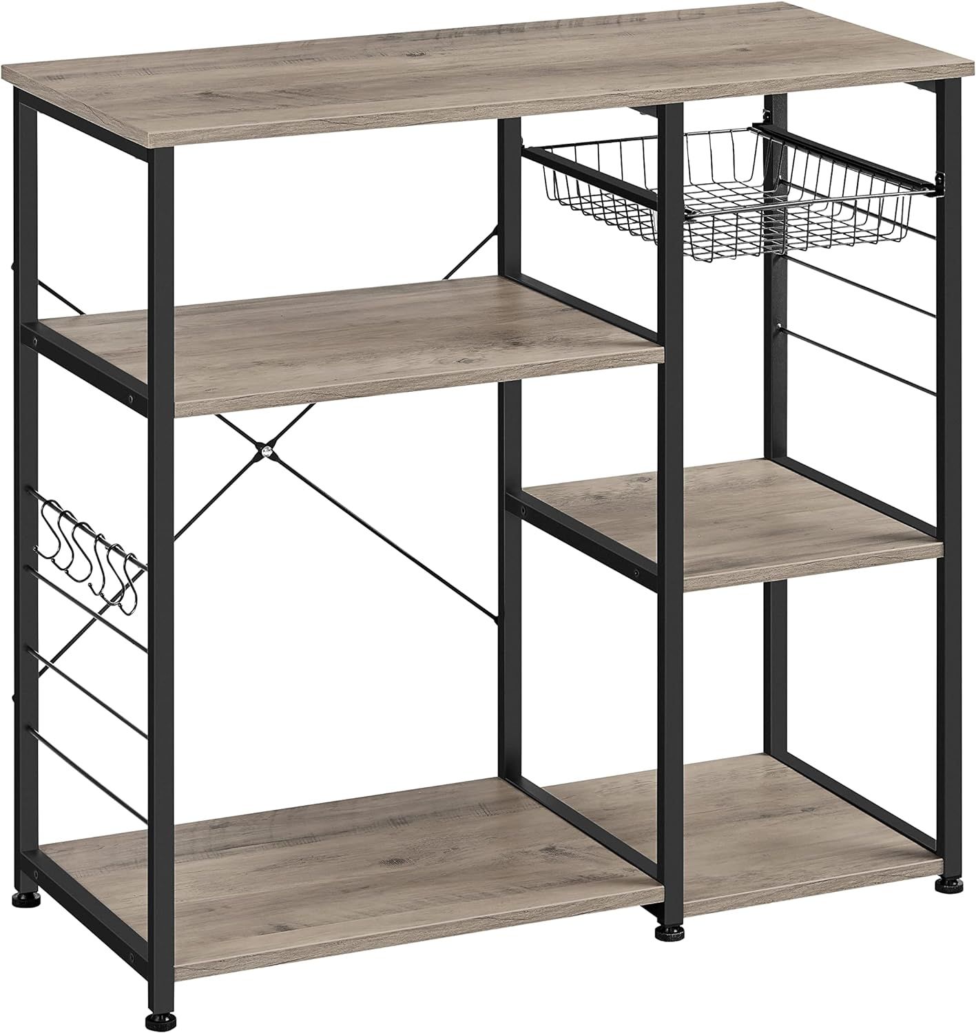 Greige and Black Adjustable Kitchen Baker's Rack with Steel Frame