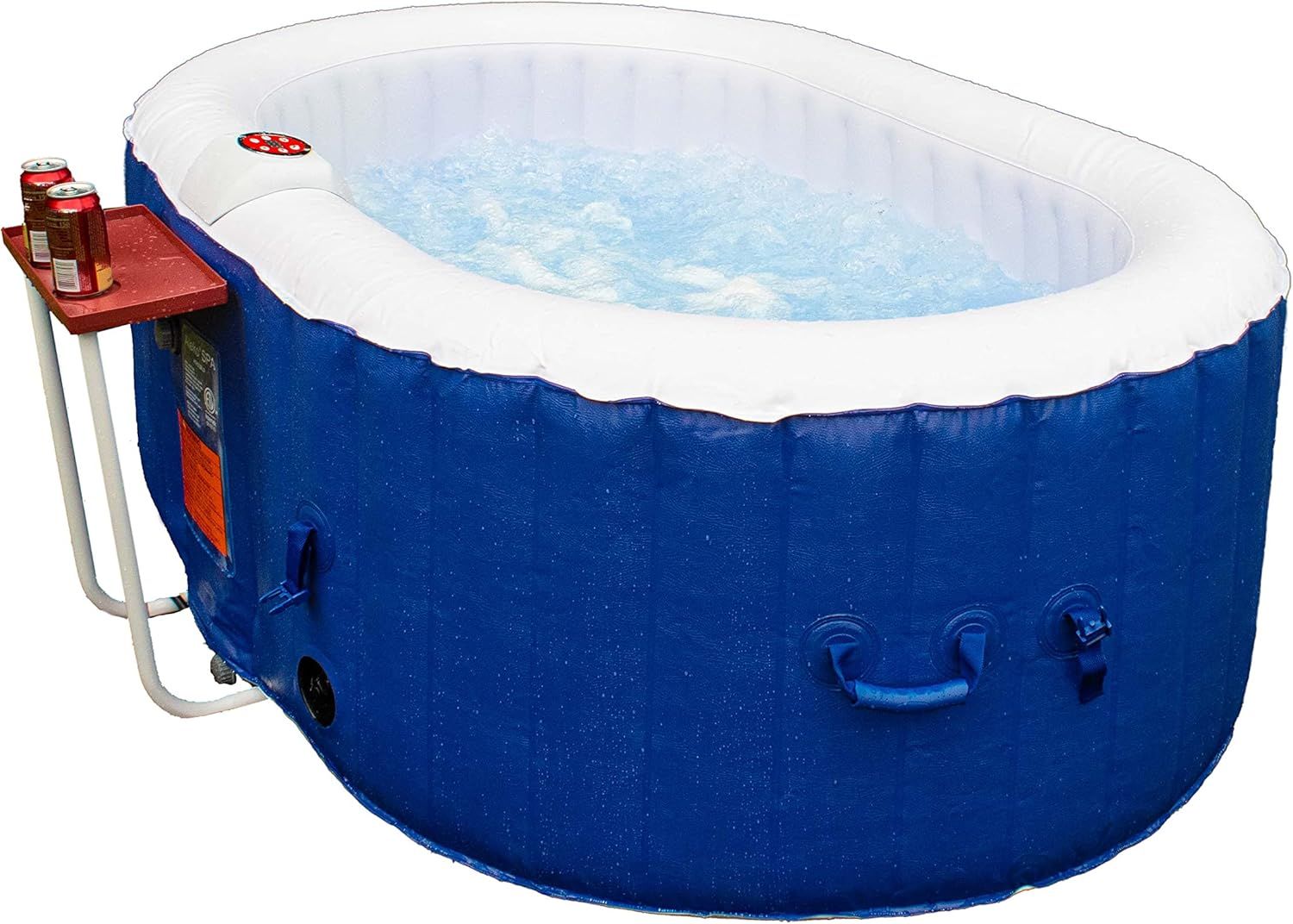 ALEKO Inflatable Hot Tub Spa | Personal High Powered Jetted Bubble | with Drink Tray, Fitted Cover and 3 Filter Cartridges | 145 Gallon | 2 Person | Oval | Blue | HTIO2BLD