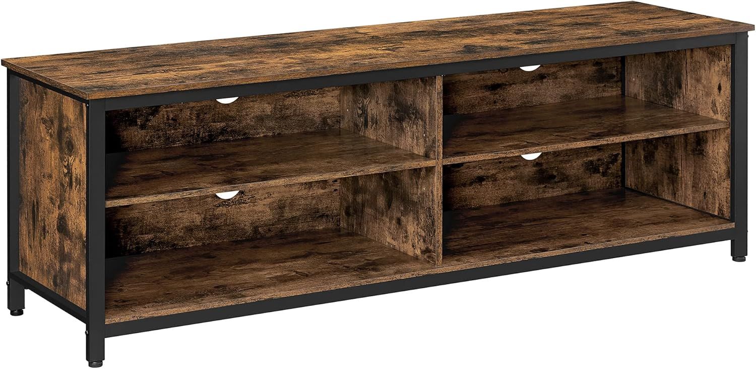 Rustic Brown and Black Industrial TV Stand with Adjustable Shelves