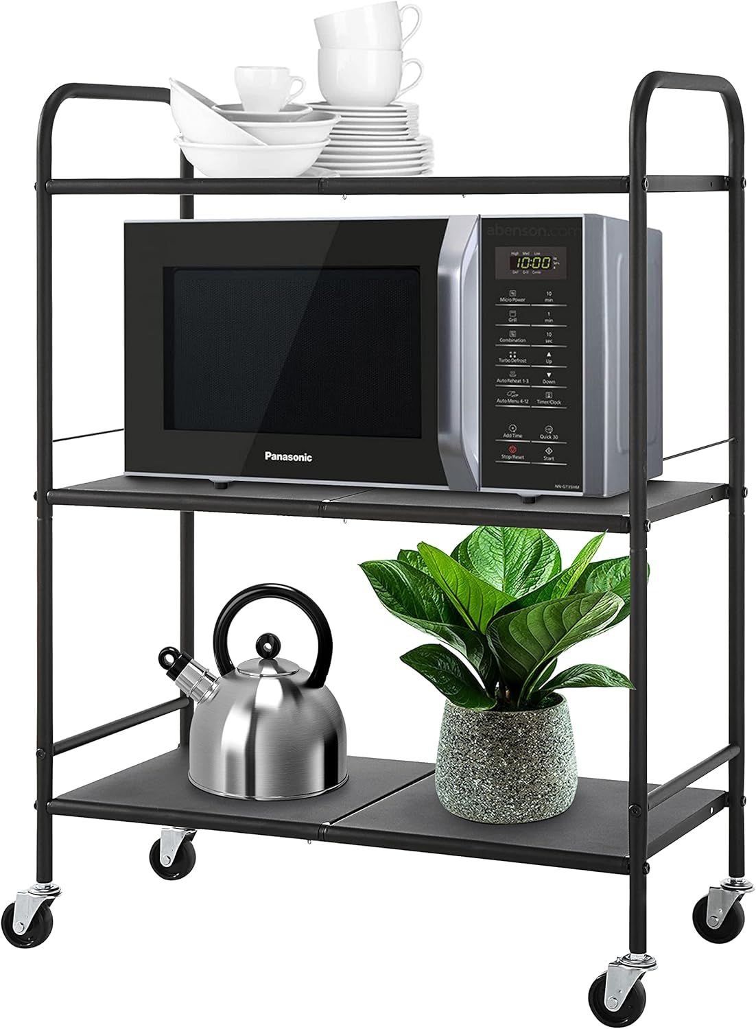 Black Metal Rolling Utility Craft Cart with Three Shelves