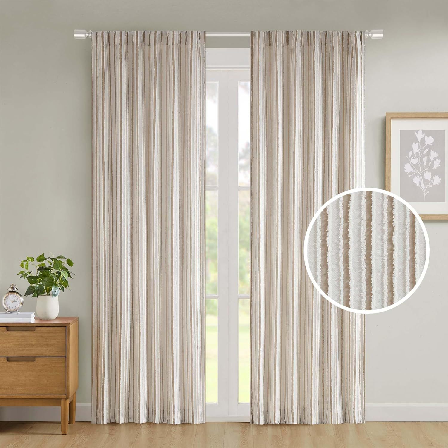 Extended Nude Textured Polyester Light-Filtering Drapes