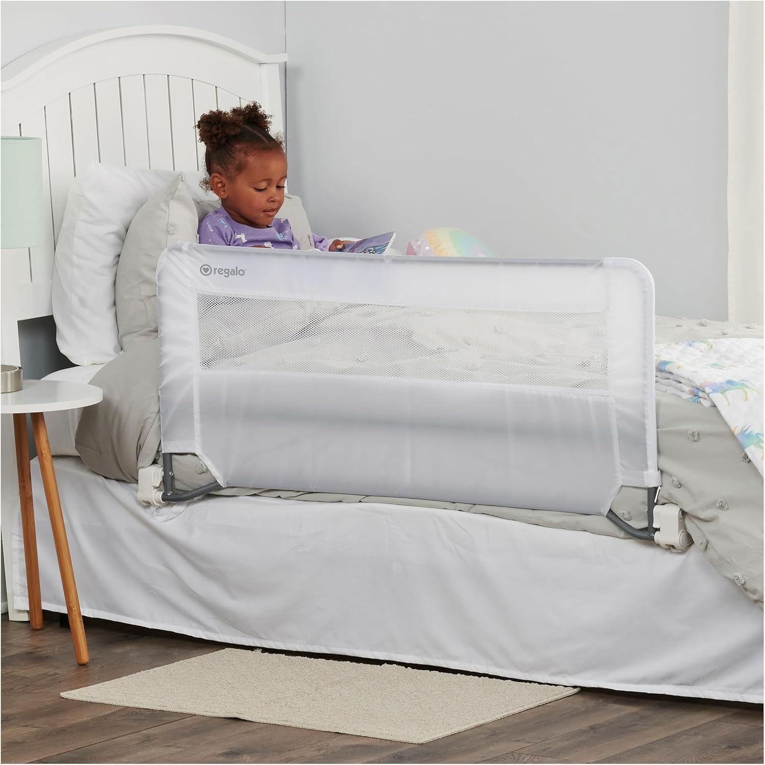 White Mesh Swing Down Bed Rail Guard with Steel Frame