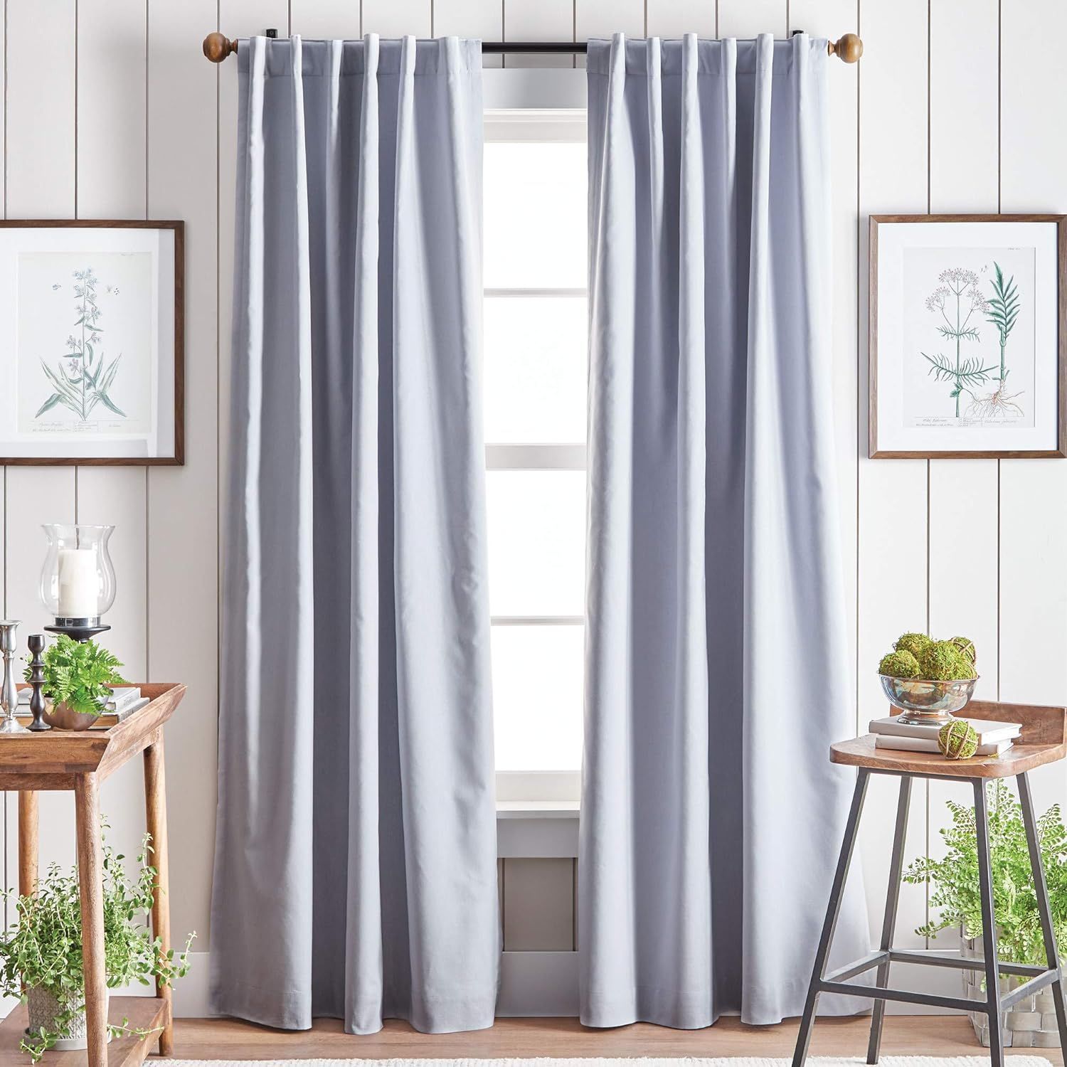 Martha Stewart Lido Linen Blackout Foam Lined Rod Pocket/Back Tab Window Curtain Panel Pair, 84", Grey