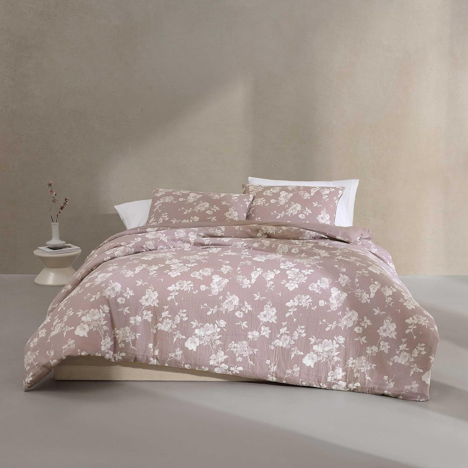 Eternity Floral Mauve Pink Cotton King Bedspread Set