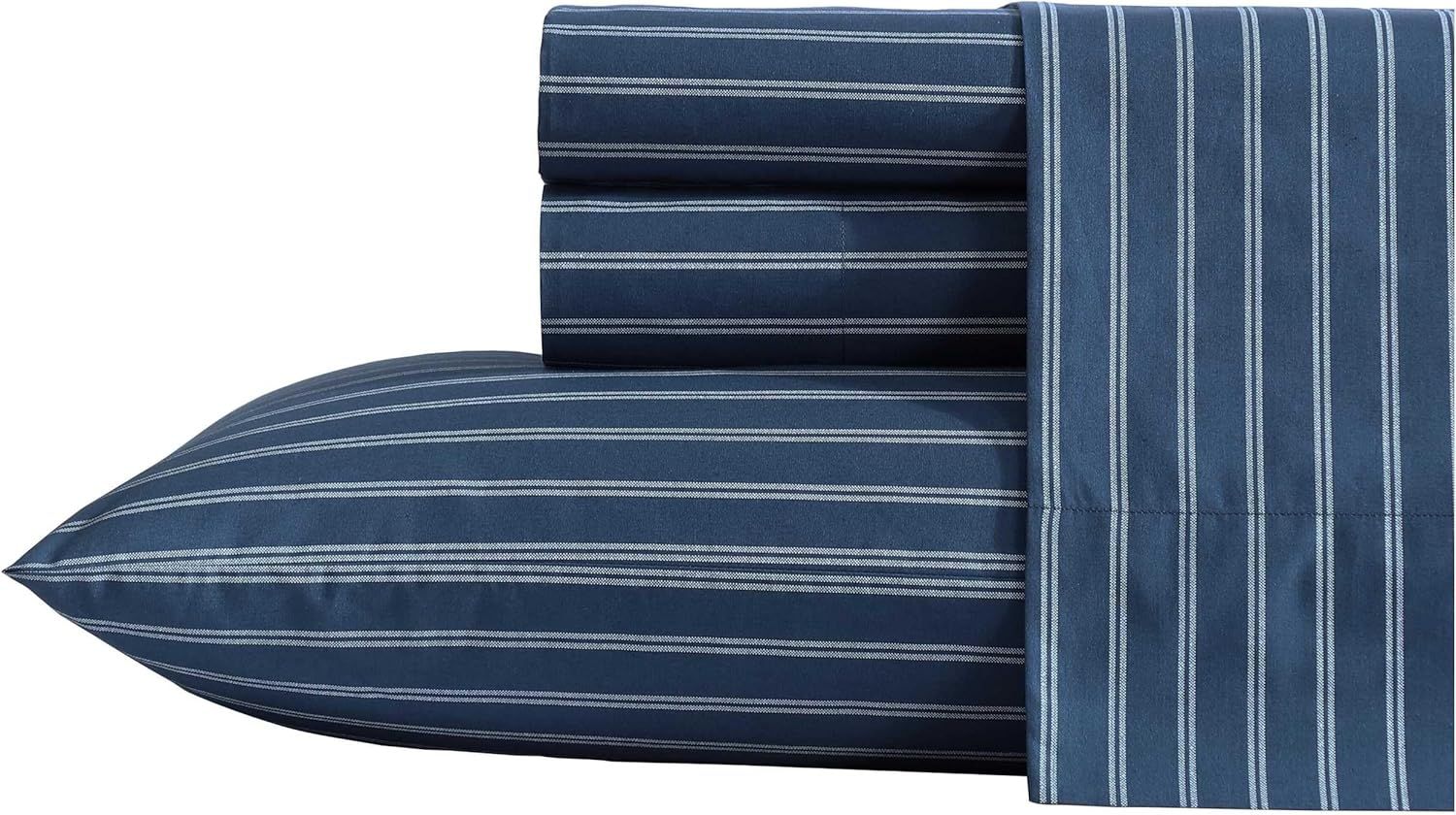 Blue Mirage Cotton Percale Full Sheet Set with Stripes