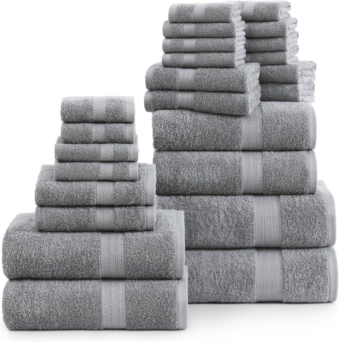 Oversized Space Grey Cotton 24-Piece Towel Set