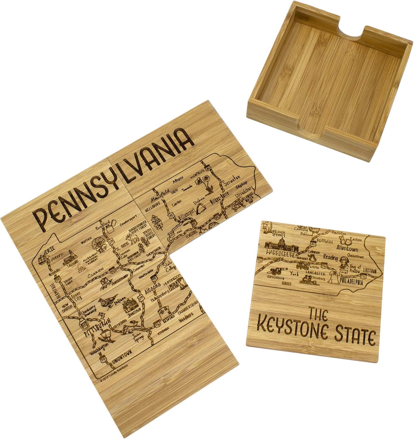 Pennsylvania State Bamboo Puzzle Coaster Set with Case