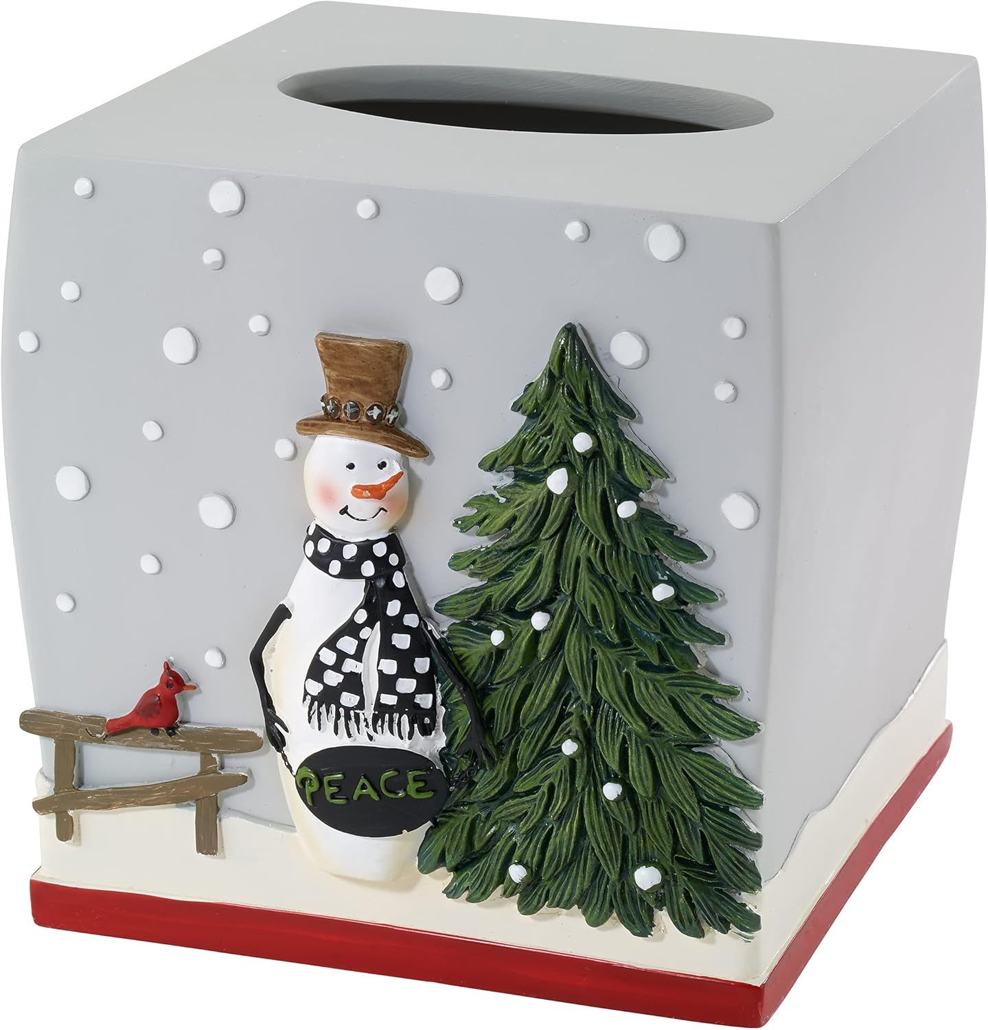 Holiday Snowman Resin Tissue Box Cover with Peace Sign