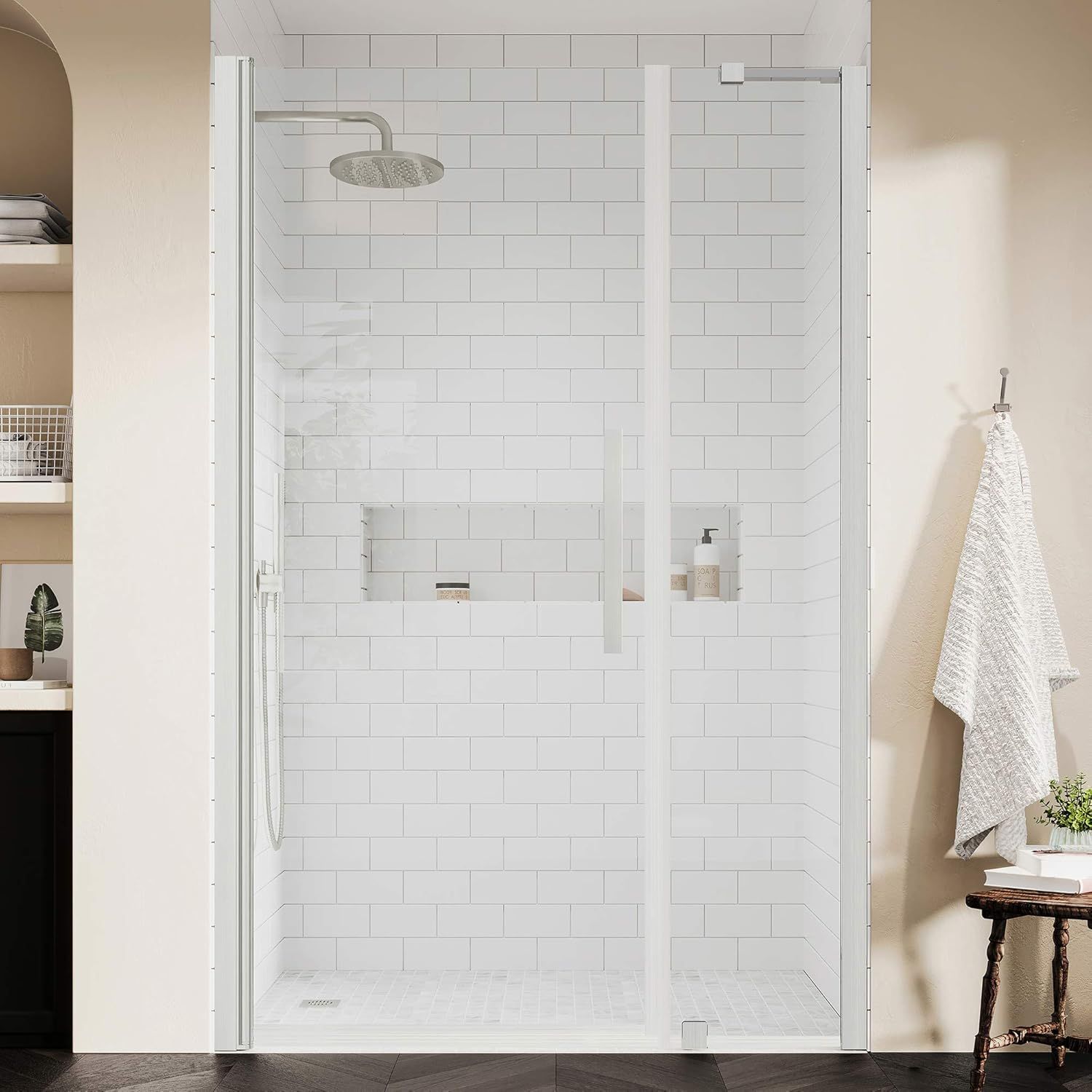 Pasadena Satin Nickel Frameless Pivot Shower Door Kit