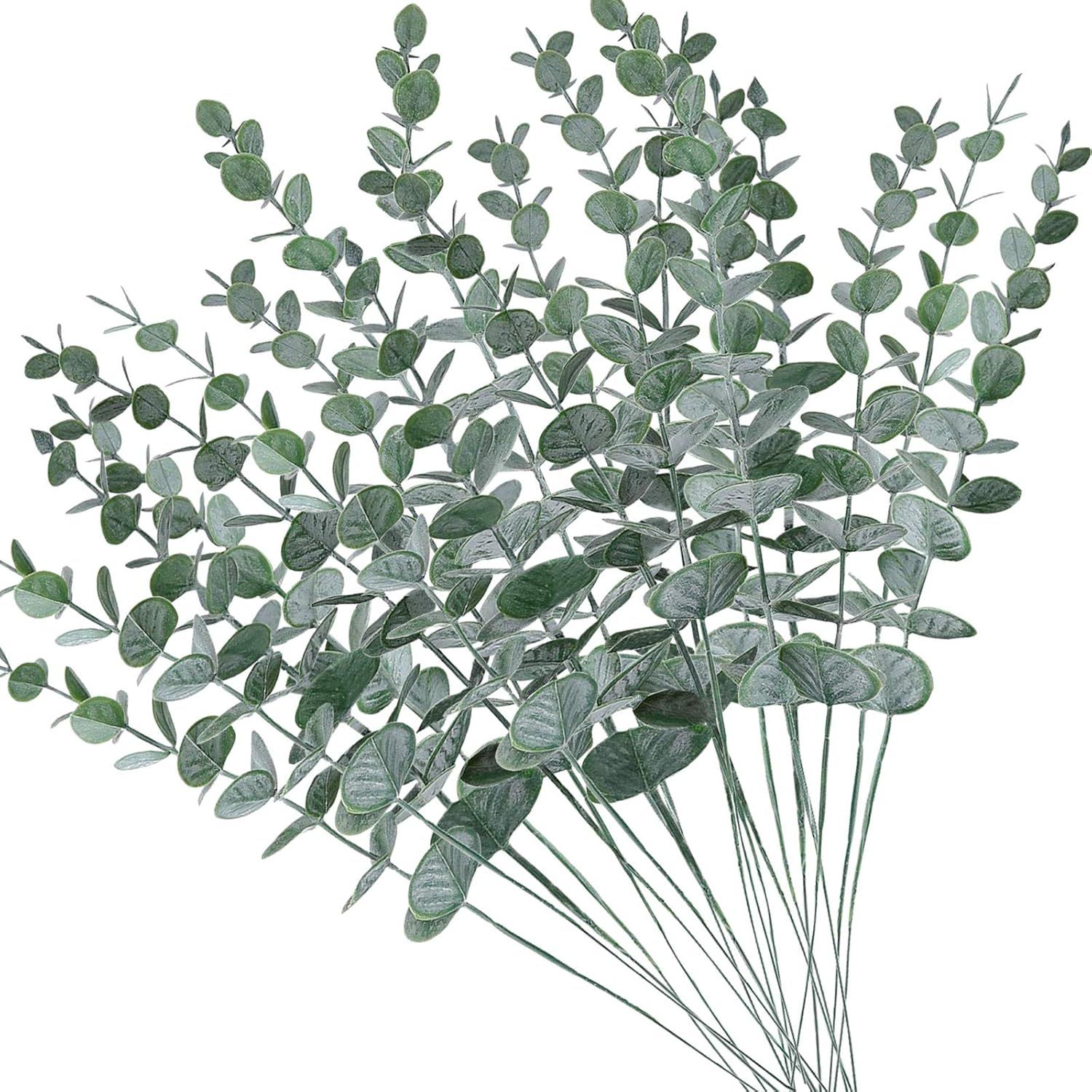 14.5" Frosted Green Faux Eucalyptus Stems for Floral Arrangements