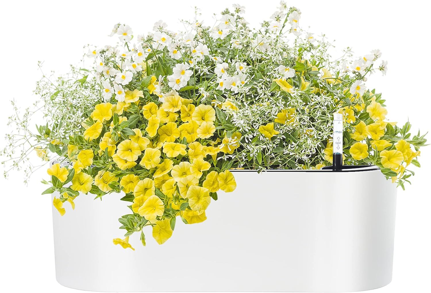 16" White Oval Self-Watering Planter with Water Level Indicator