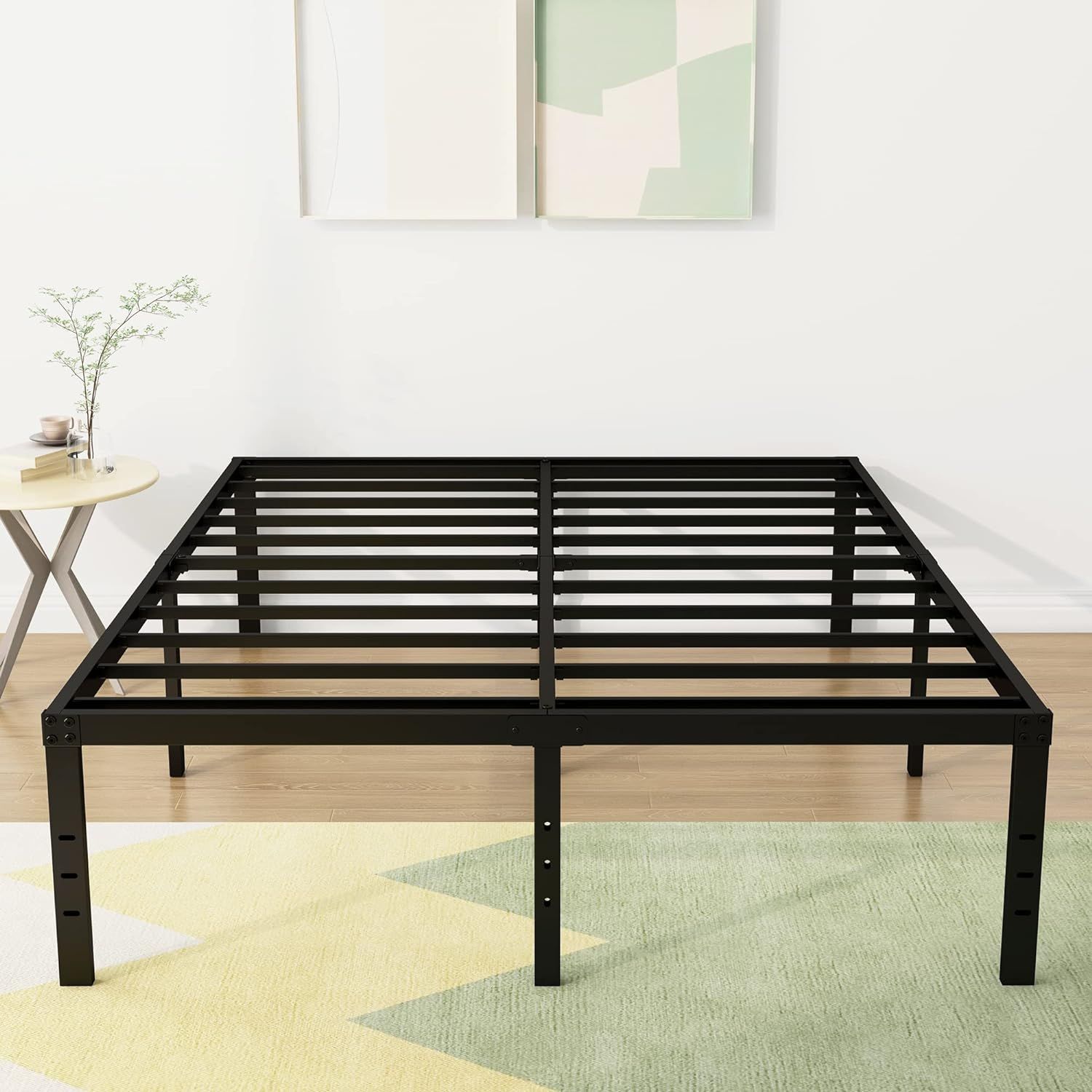 Black Queen Metal Frame Platform Bed with Headboard and Storage