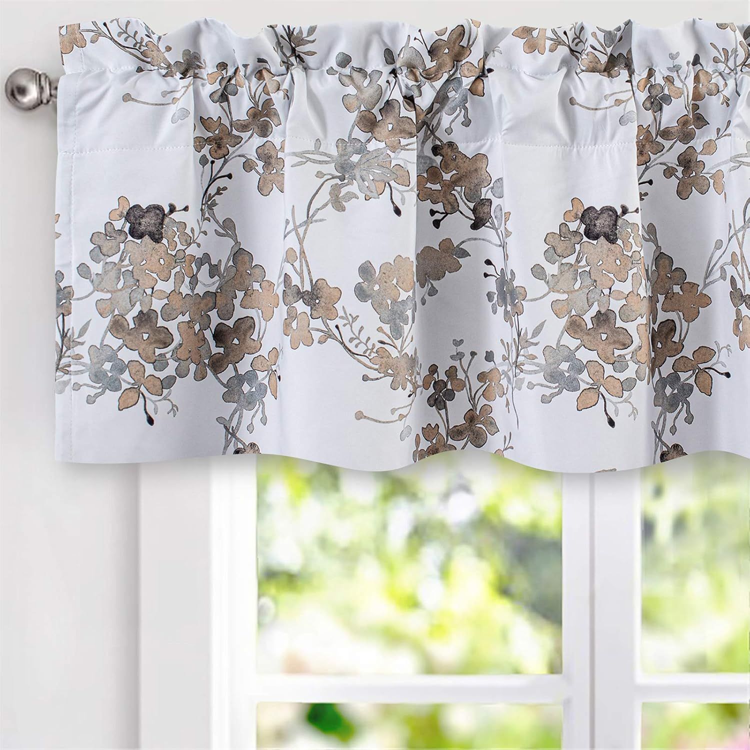 Beige Floral Thermal Insulated Rod Pocket Valance 52 x 14 Inch