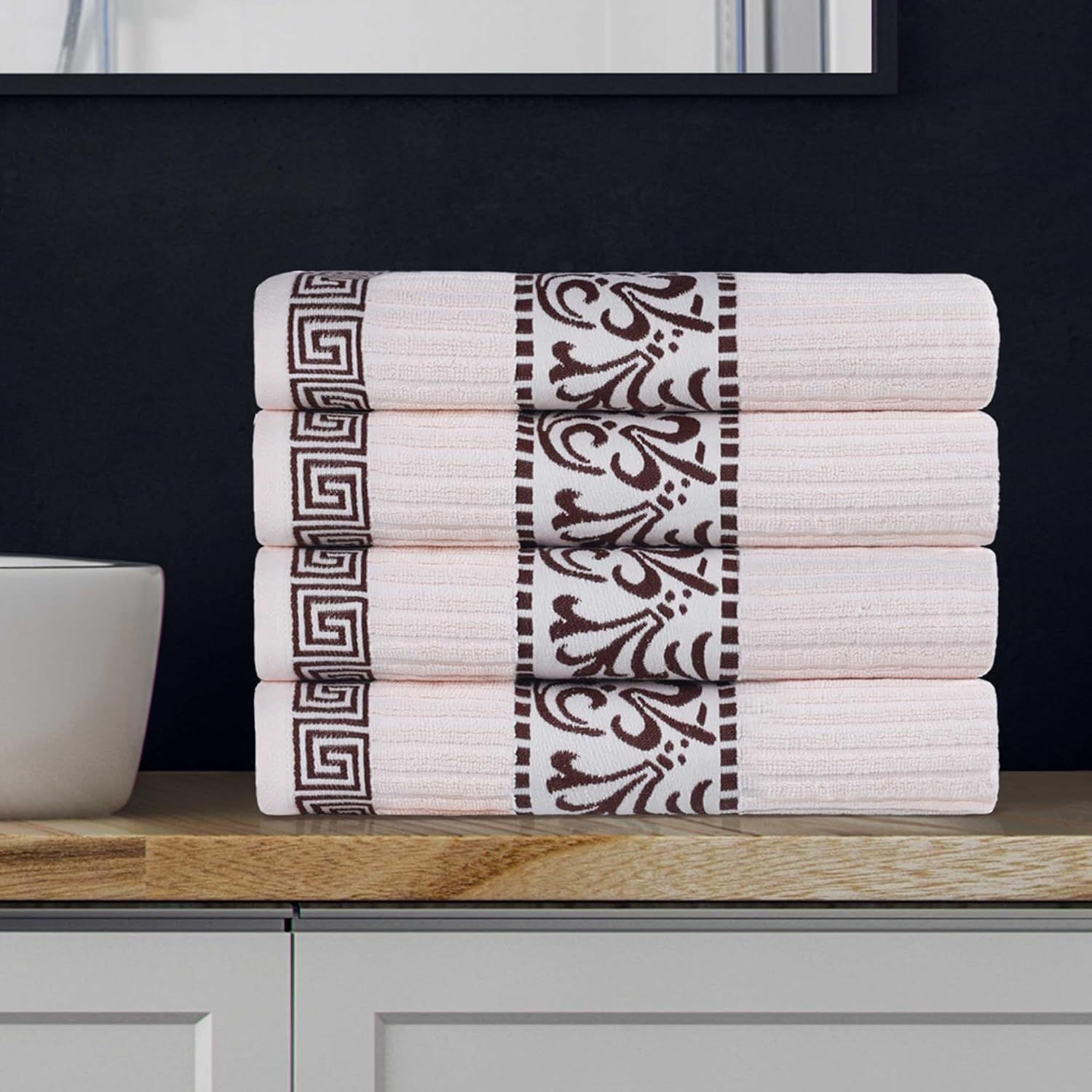 Ivory and Chocolate Cotton 4-Piece Bath Towel Set