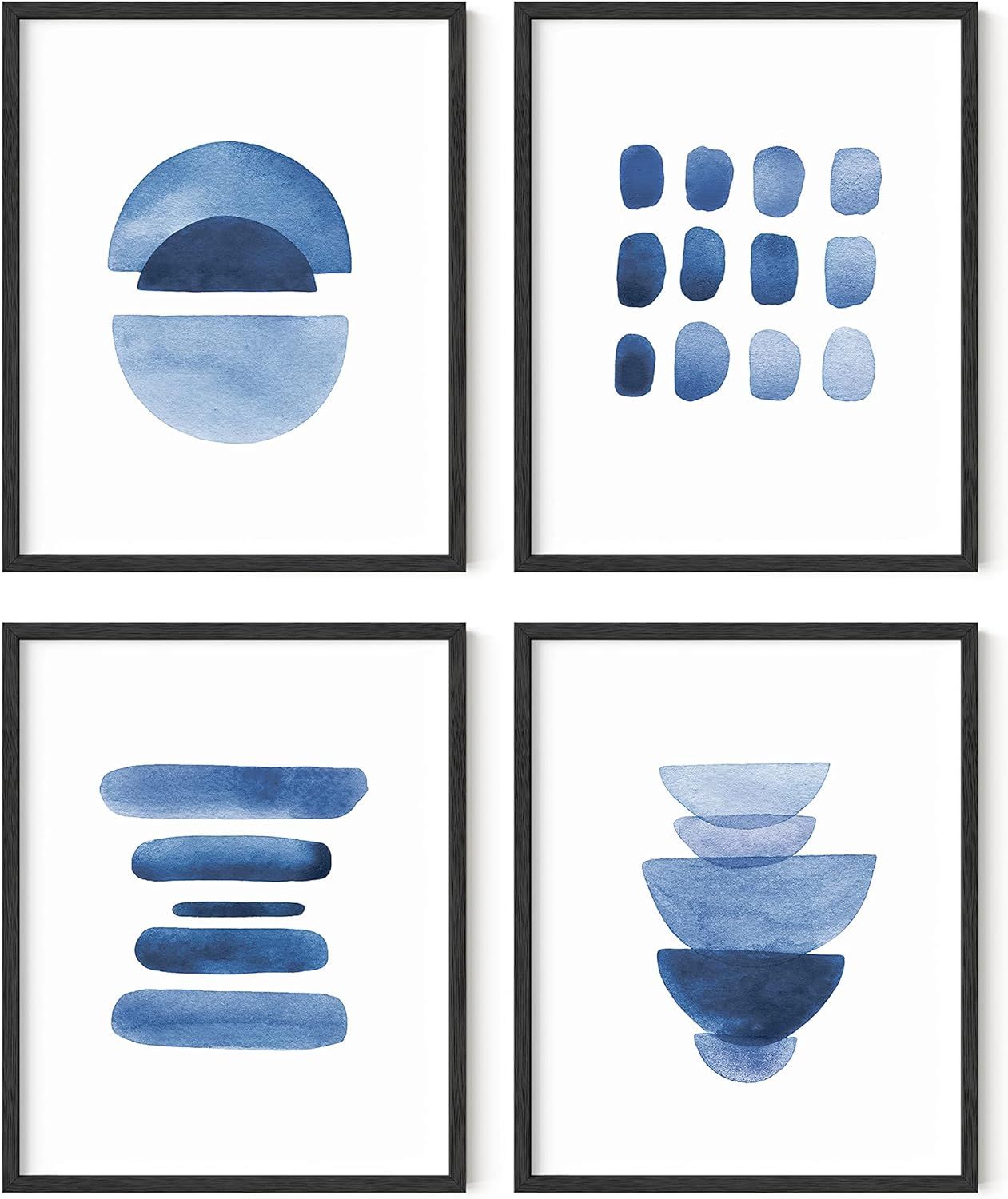 Navy Blue Abstract Watercolor Art Prints Set of 4