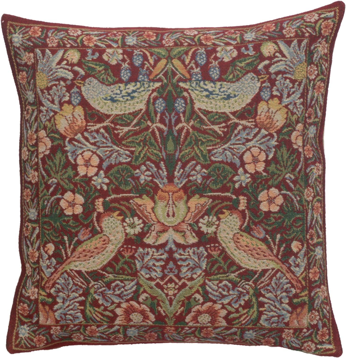 Strawberry Red Belgian Jacquard Square Cushion Cover