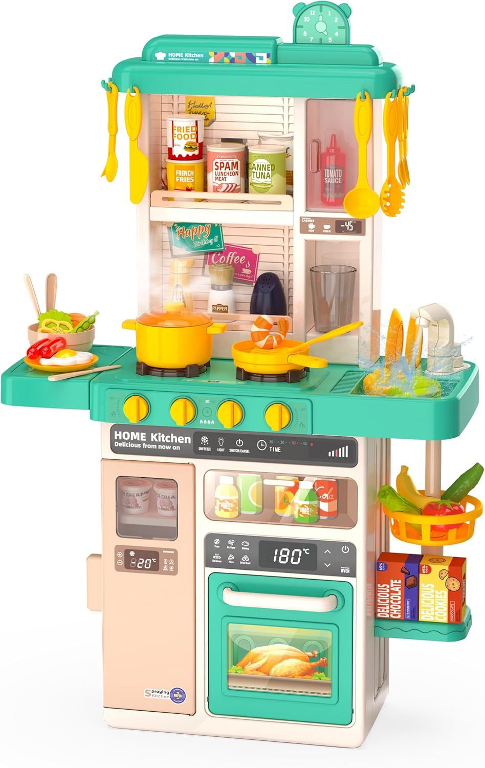 Green Interactive Kids Kitchen Play Set with 50 Pieces