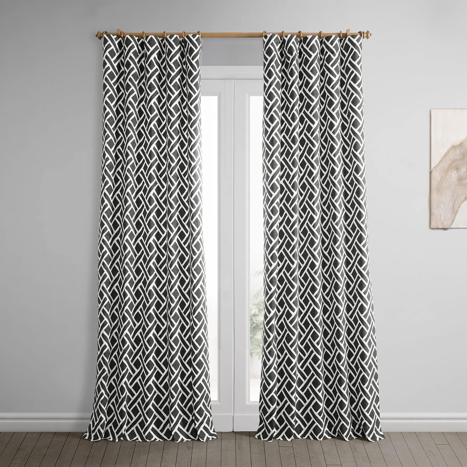 Black Geometric Cotton Room Darkening Curtains 50" x 84"