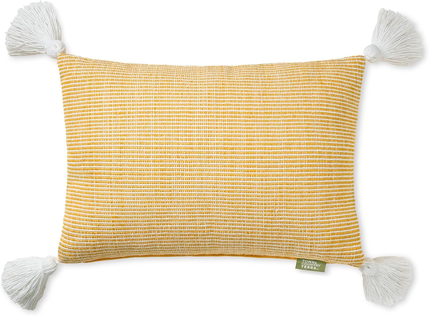 Yellow and Ivory Recycled Polyester Outdoor Pillow with Tassels