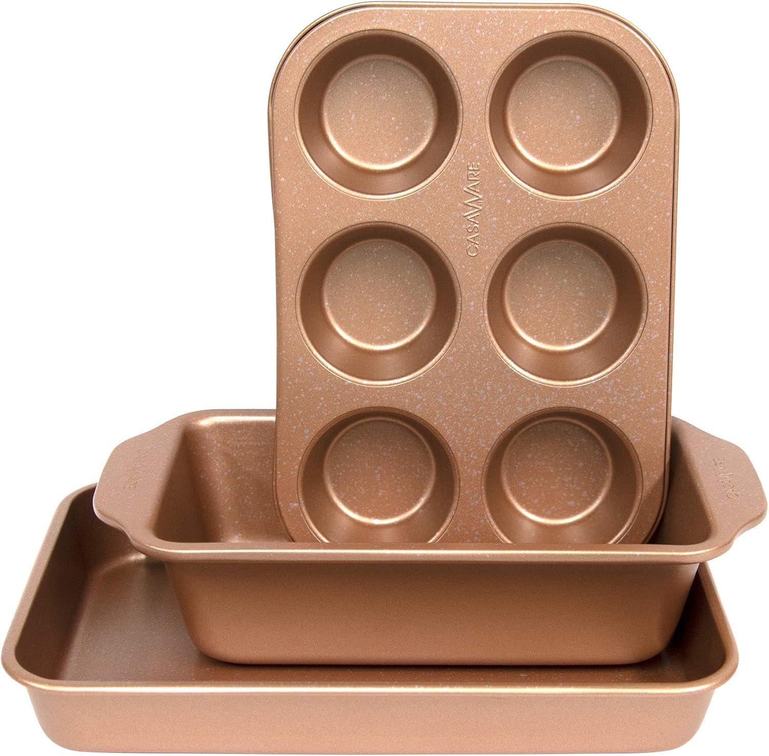 Rose Gold Granite Ceramic Non-Stick Toaster Oven Bakeware Set